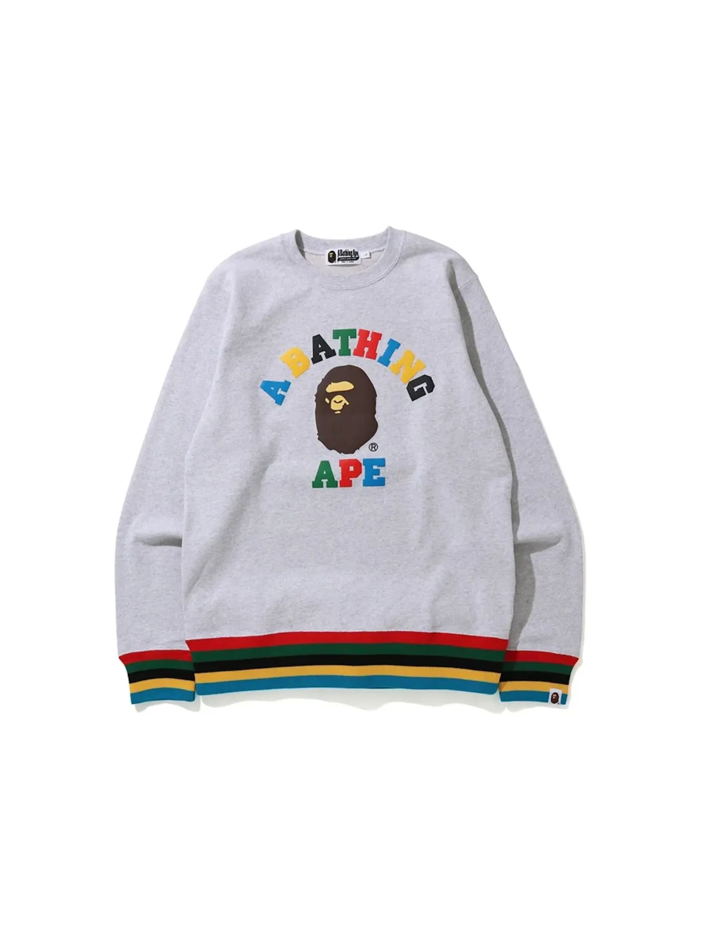 Мужской свитшот с принтом College Line Rib BAPE — изображение 1 из 1, серый