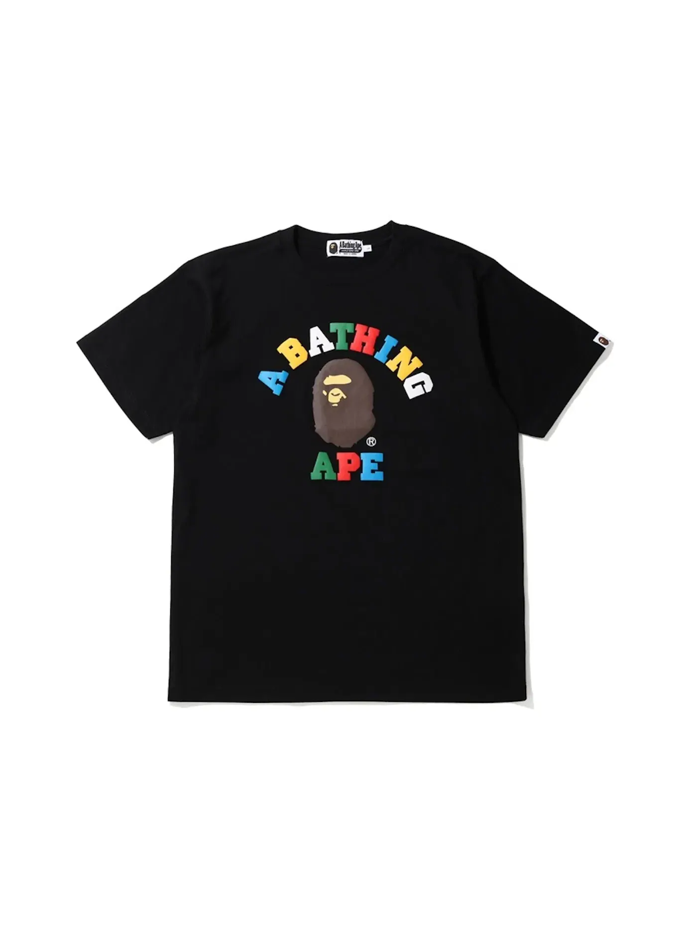 Мужская футболка с принтом BAPE Multi Color Letters College Tee — изображение 1 из 2, черный