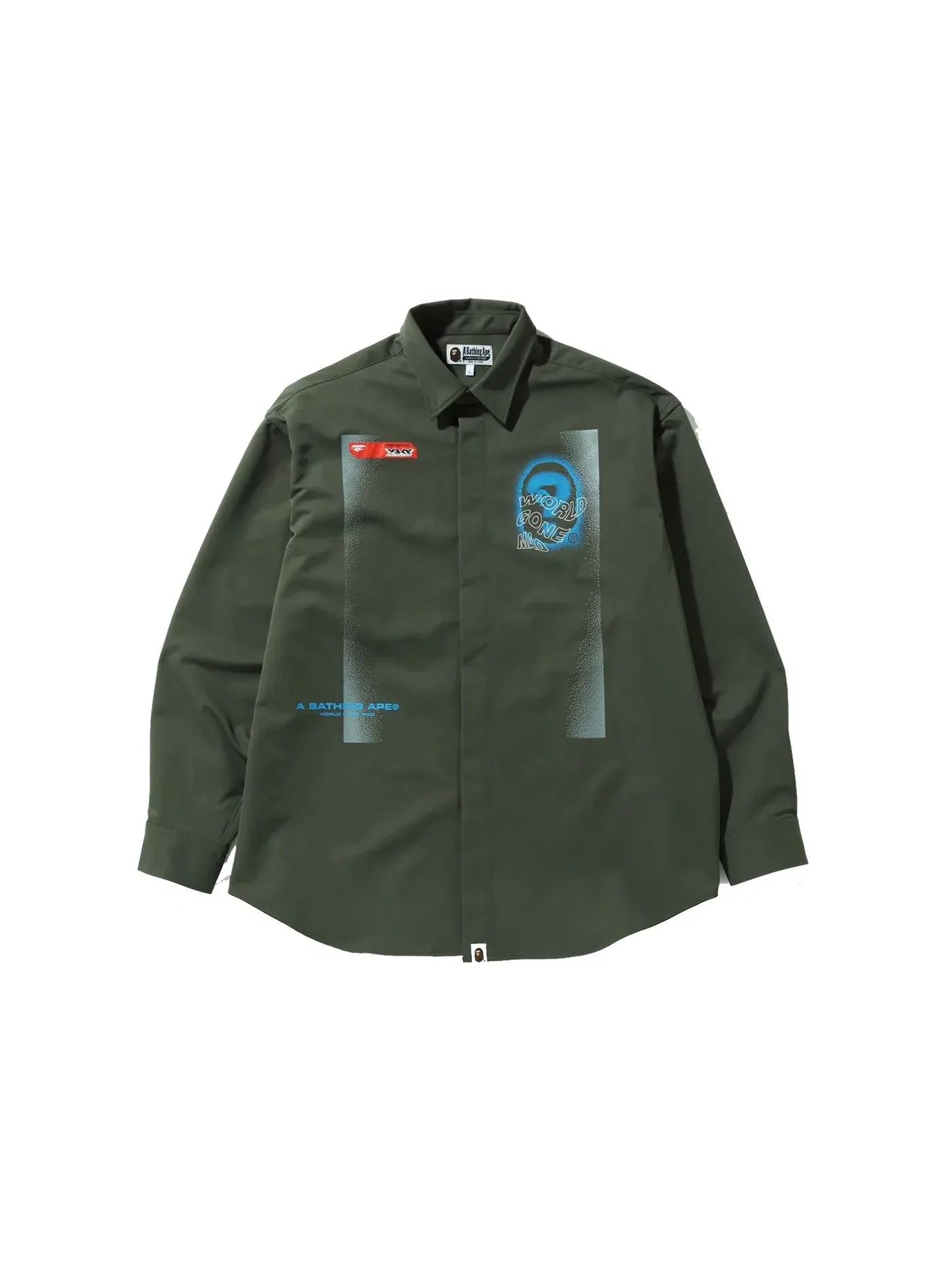 Мужская рубашка свободного кроя с мульти-принтом BAPE, Olivedrab — изображение 1 из 2