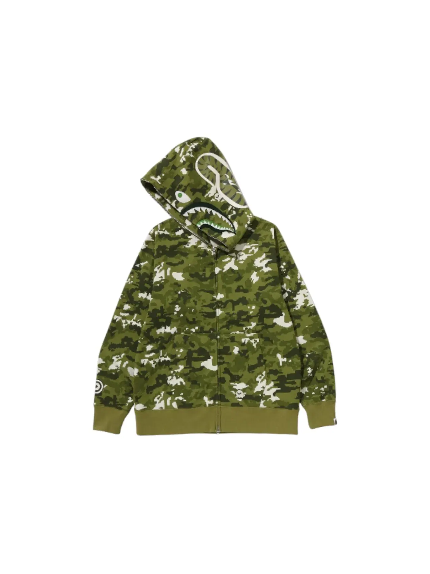Мужская худи с принтом Multi Pixel Camo Shark BAPE — изображение 2 из 2, зеленый/оливковый/белый