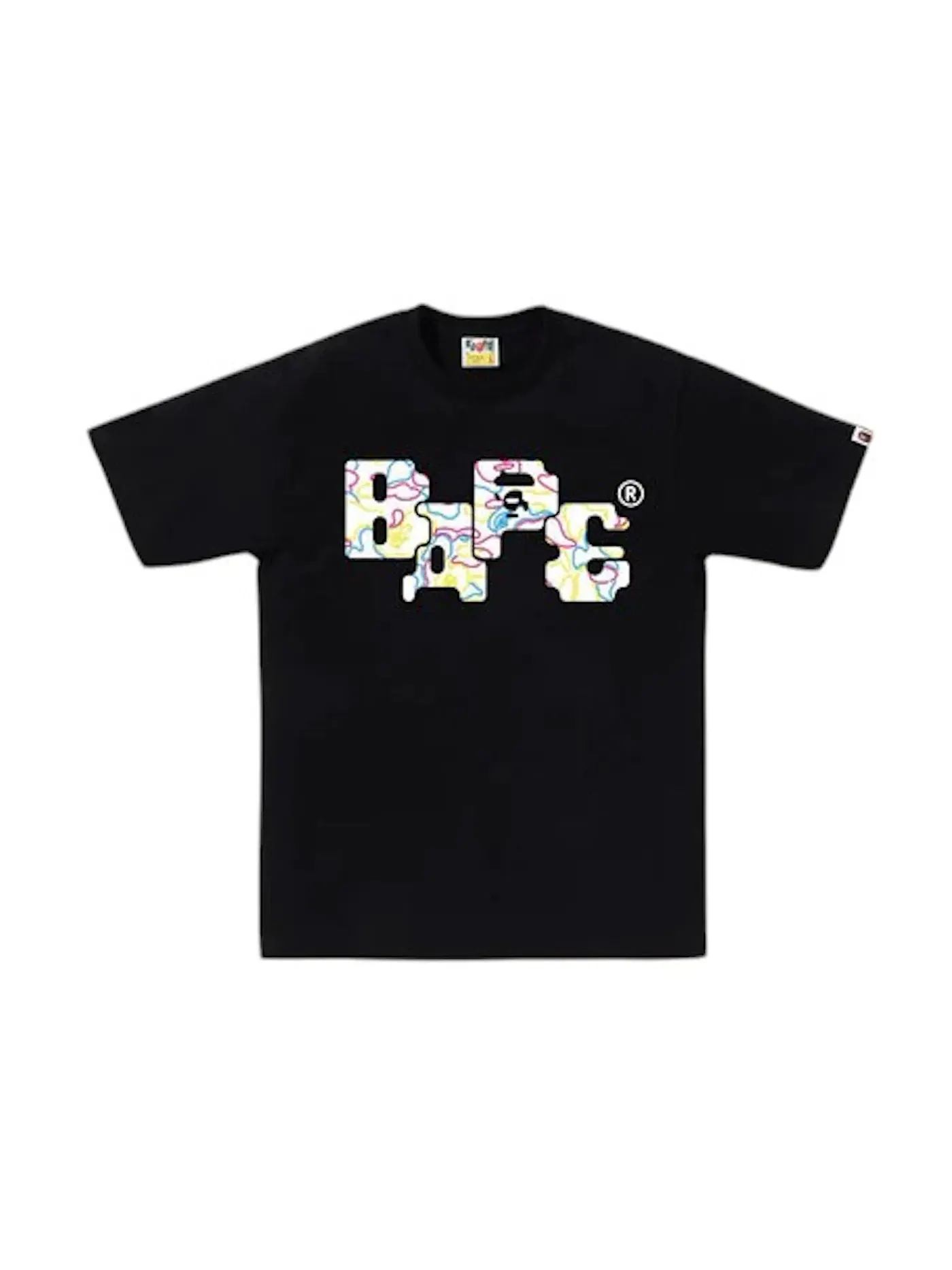 Мужская футболка с принтом BAPE Neon Camo 8Bit Logo Tee BAPE — изображение 1 из 1, черный