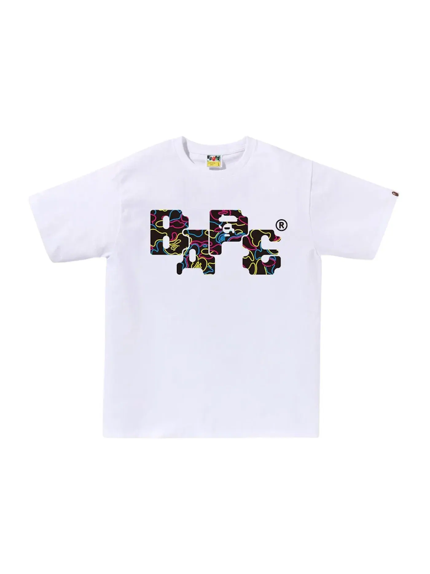 Мужская футболка с принтом BAPE Neon Camo 8Bit Logo Tee BAPE — изображение 1 из 1, белый