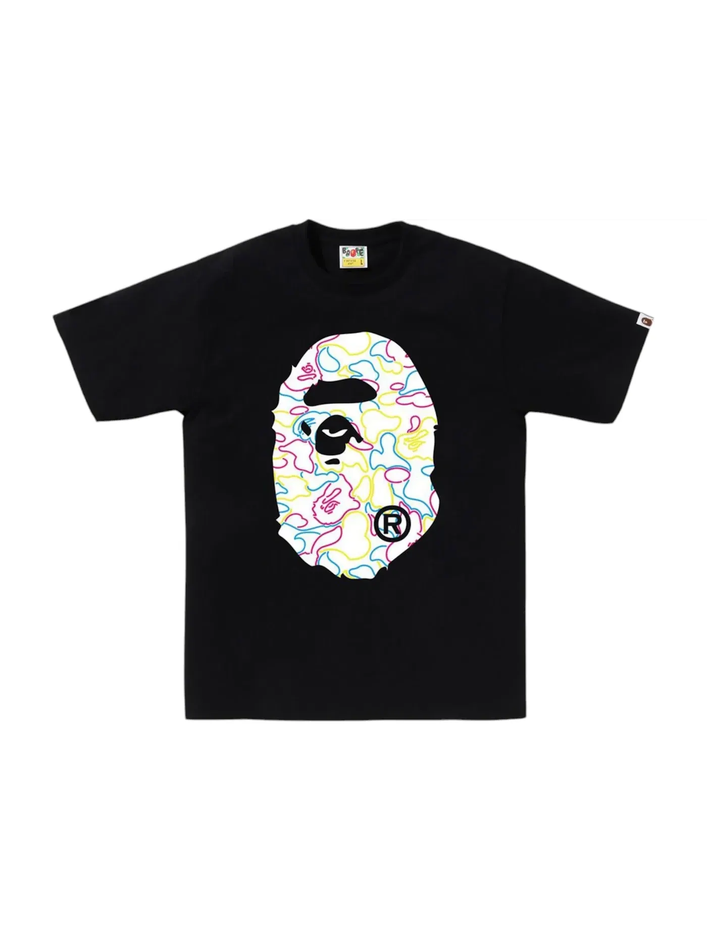 Мужская футболка с принтом BAPE Neon Camo Big Ape Head Tee BAPE — изображение 1 из 1, черный