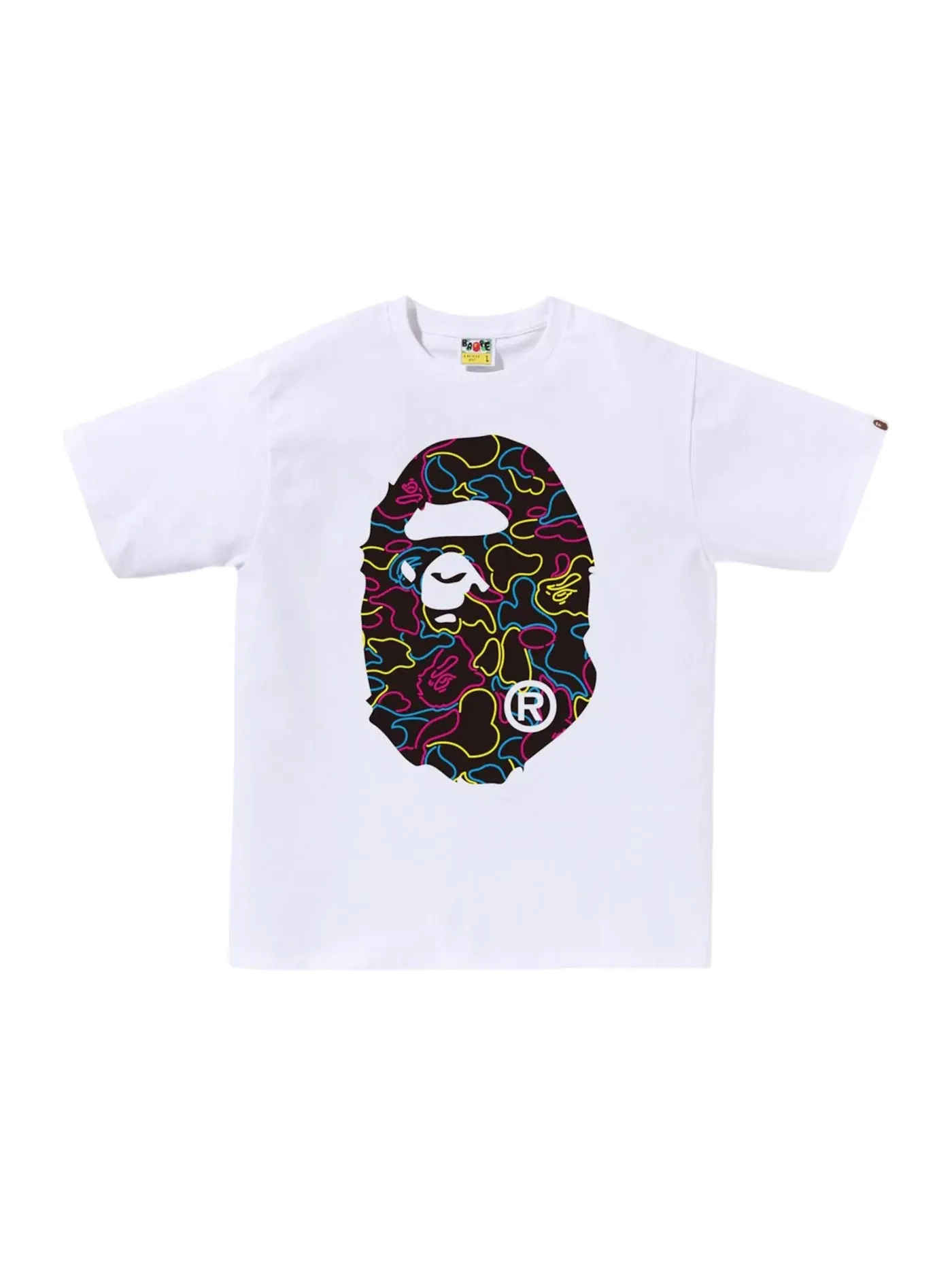Мужская футболка с принтом BAPE Neon Camo Big Ape Head Tee BAPE — изображение 1 из 1, белый