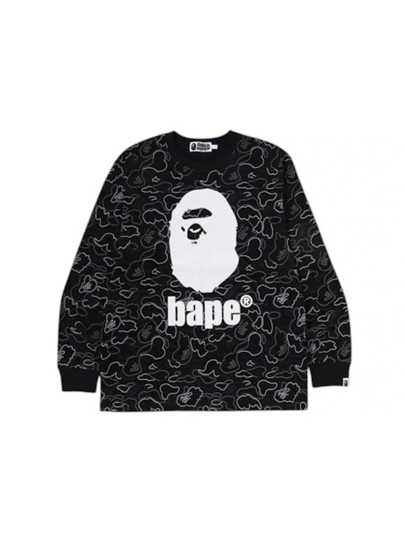 Мужская футболка с длинным рукавом с камуфляжным принтом BAPE Tee — изображение 1 из 2, черный