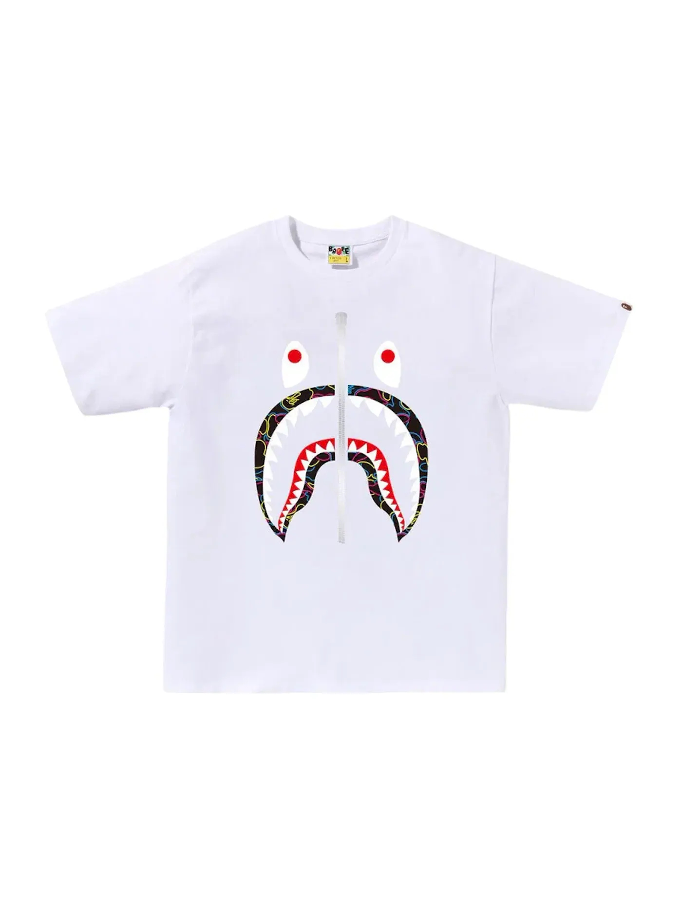 Мужская футболка с принтом BAPE Neon Camo Shark Tee — изображение 1 из 1, белый