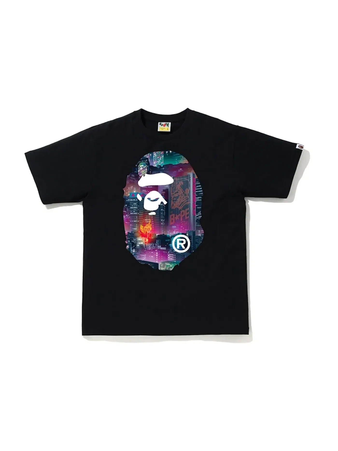 Мужская футболка с принтом BAPE Neon Tokyo Big Ape Head Tee BAPE — изображение 1 из 1, черный