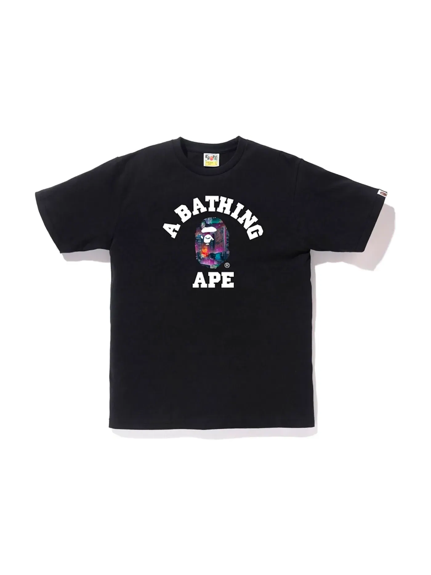 Мужская футболка с принтом Neon Tokyo College BAPE — изображение 1 из 1, черный