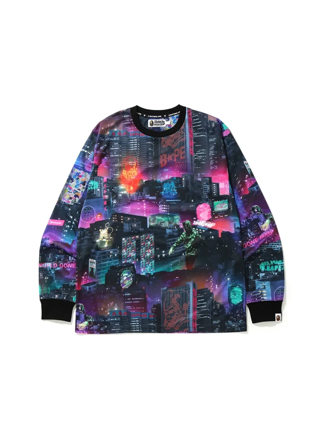 Мужская футболка с длинным рукавом BAPE Neon Tokyo L/S Tee — изображение 1 из 1, черный