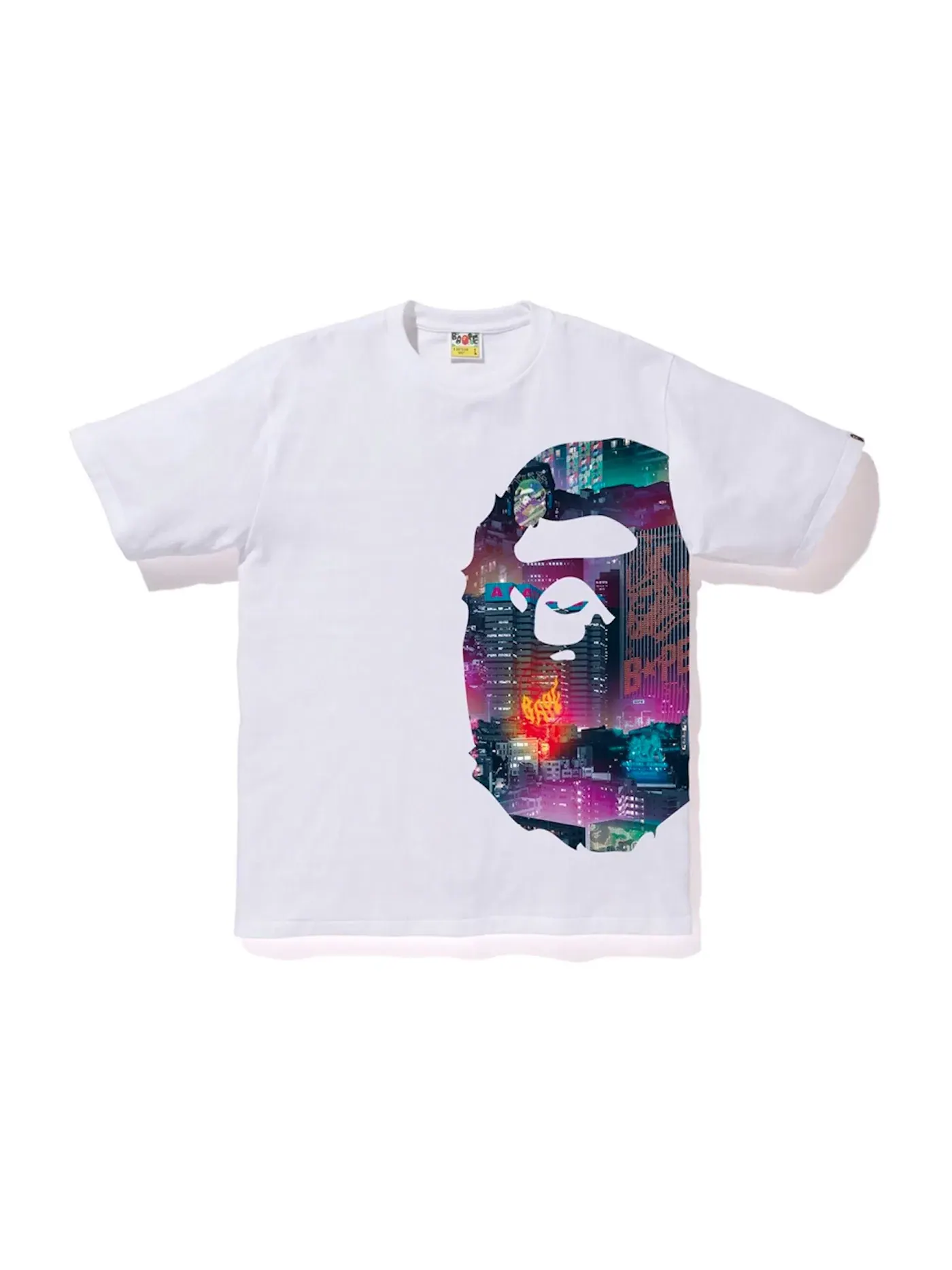 Мужская футболка с принтом Neon Tokyo Side Big Ape Head BAPE — изображение 1 из 1, белый