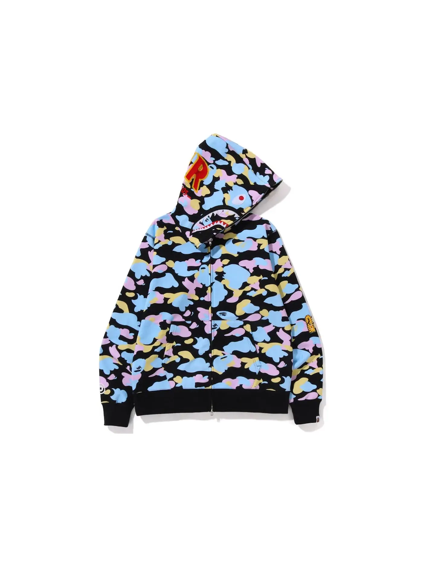 Мужская худи с камуфляжным принтом BAPE New Multi Camo 2nd Shark Full Zip — изображение 1 из 2, черный