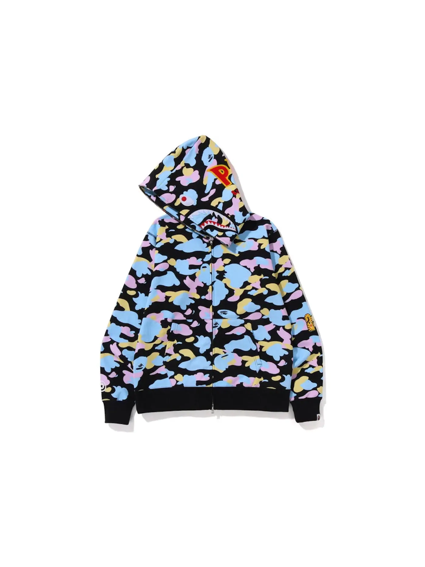 Мужская худи с камуфляжным принтом BAPE New Multi Camo 2nd Shark Full Zip — изображение 2 из 2, черный