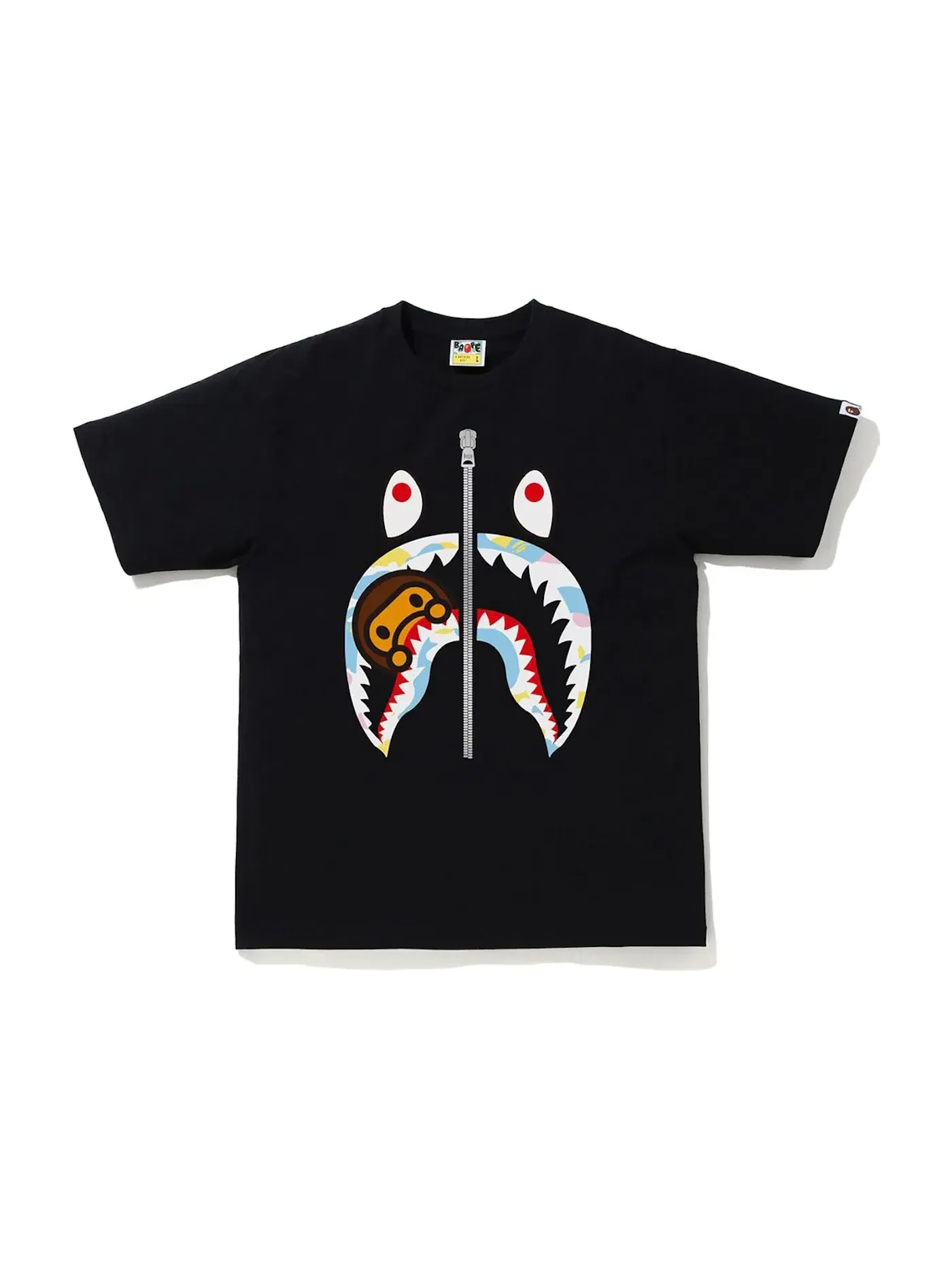 Мужская футболка с принтом BAPE Multi Camo Milo Shark Tee BAPE — изображение 1 из 1, черный
