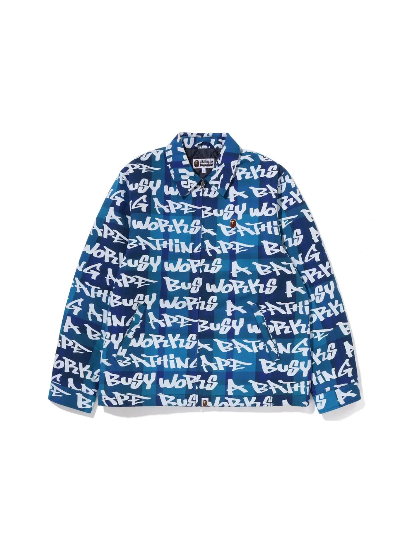 Мужская куртка-рубашка с принтом BAPE One Point BAPE Graffiti Check Zip Jacket BAPE — изображение 1 из 1, синий