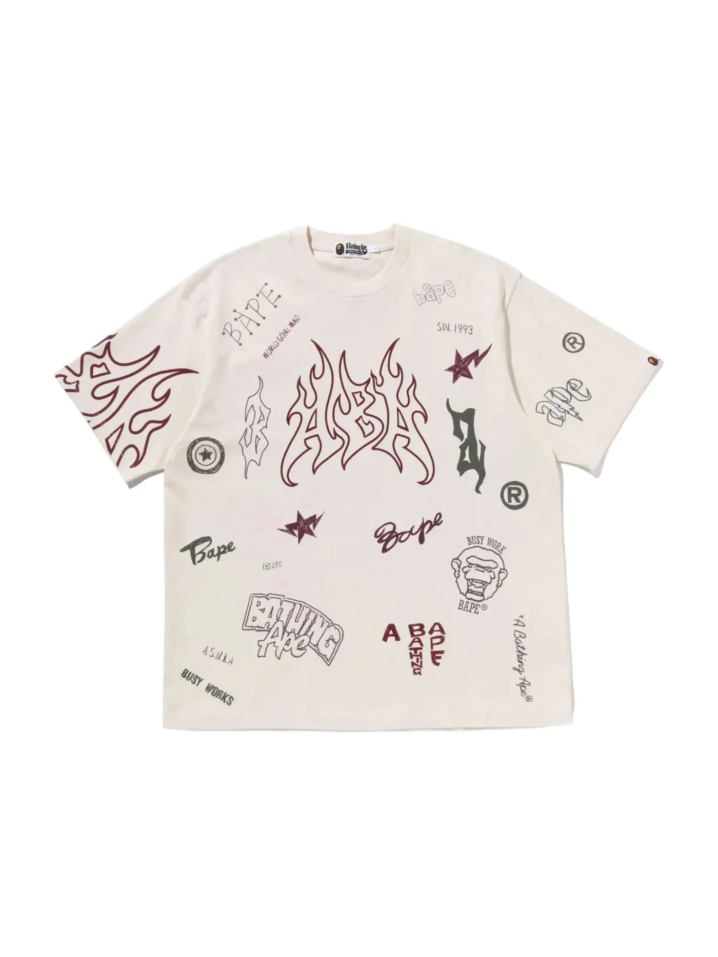 Мужская футболка свободного кроя с принтом Tee BAPE — изображение 1 из 1, белый