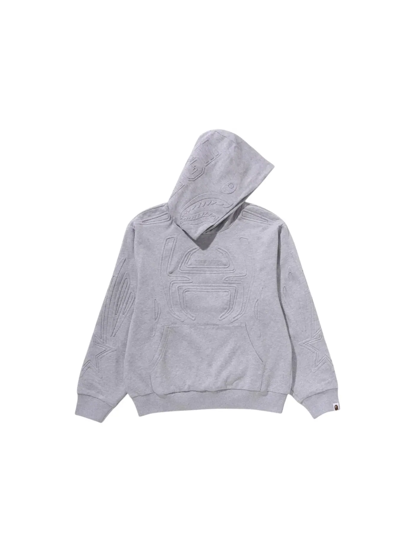 Мужской пуловер с капюшоном стеганый с принтом Shark BAPE — изображение 1 из 1, серый