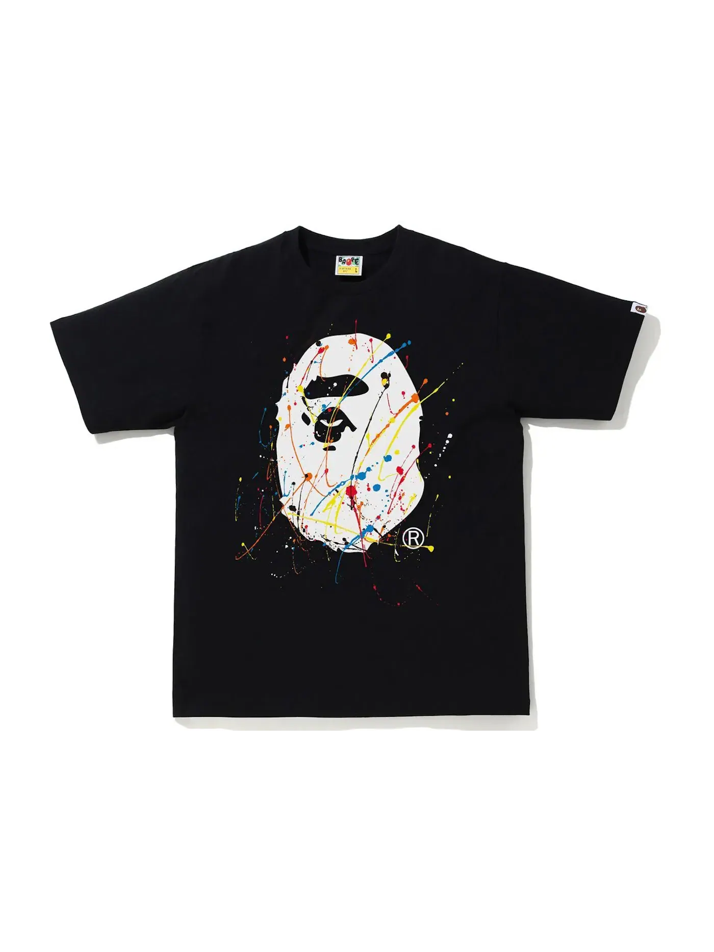 Мужская футболка с принтом Paint Splatter Ape Head BAPE — изображение 1 из 1, черный