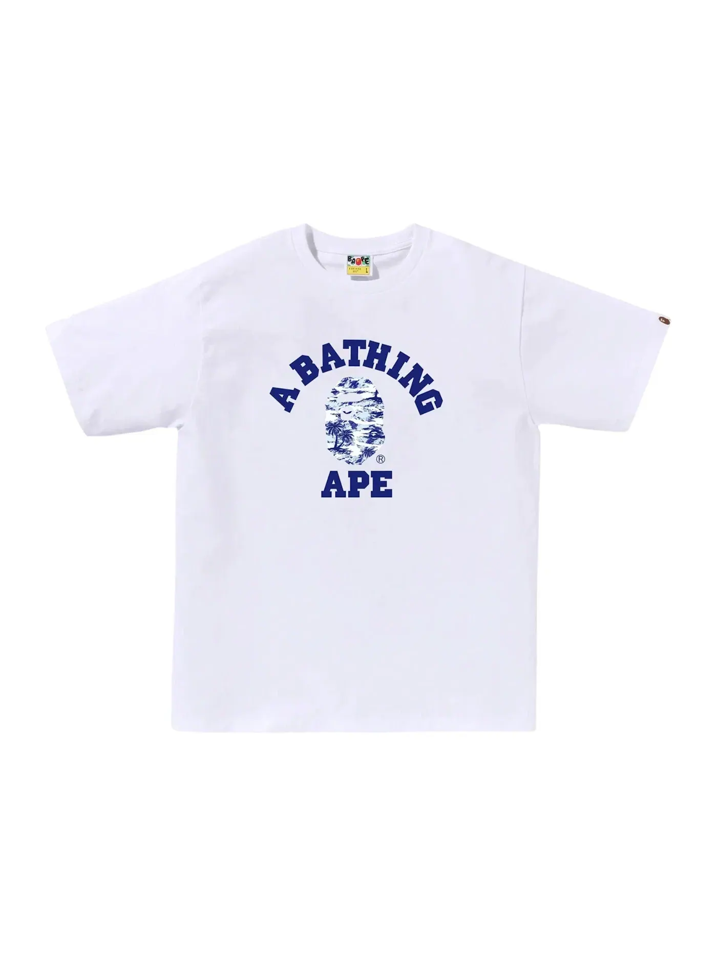 Мужская футболка с принтом BAPE Palm Tree Camo College Tee BAPE — изображение 1 из 1, белый синий