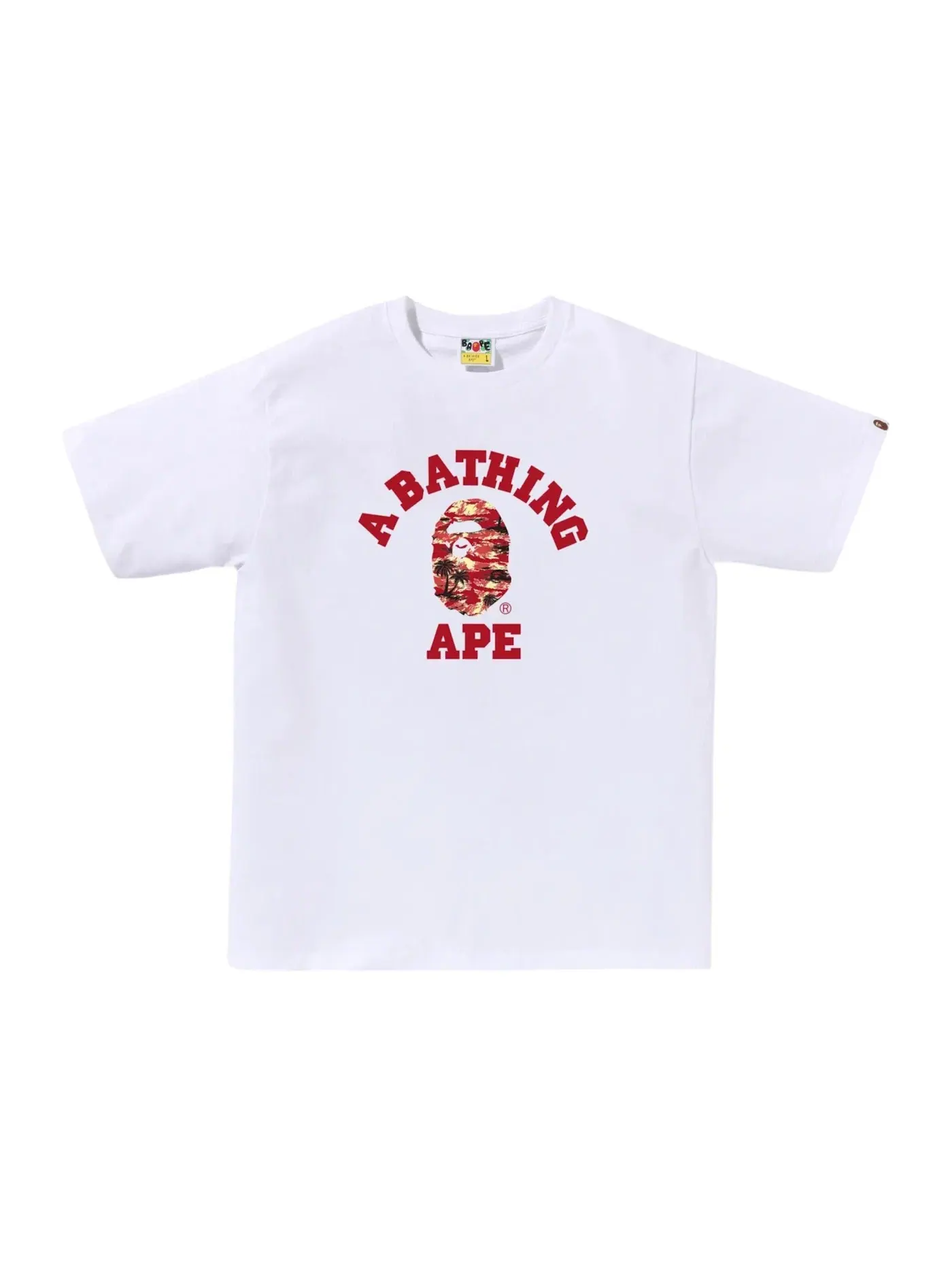 Мужская футболка с принтом BAPE Palm Tree Camo College Tee — изображение 1 из 1, белый/красный