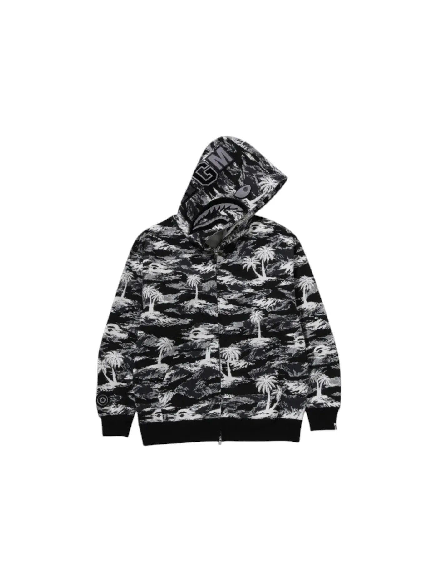Мужская худи с капюшоном на молнии с принтом Palm Tree Camo Shark BAPE — изображение 1 из 1, черный