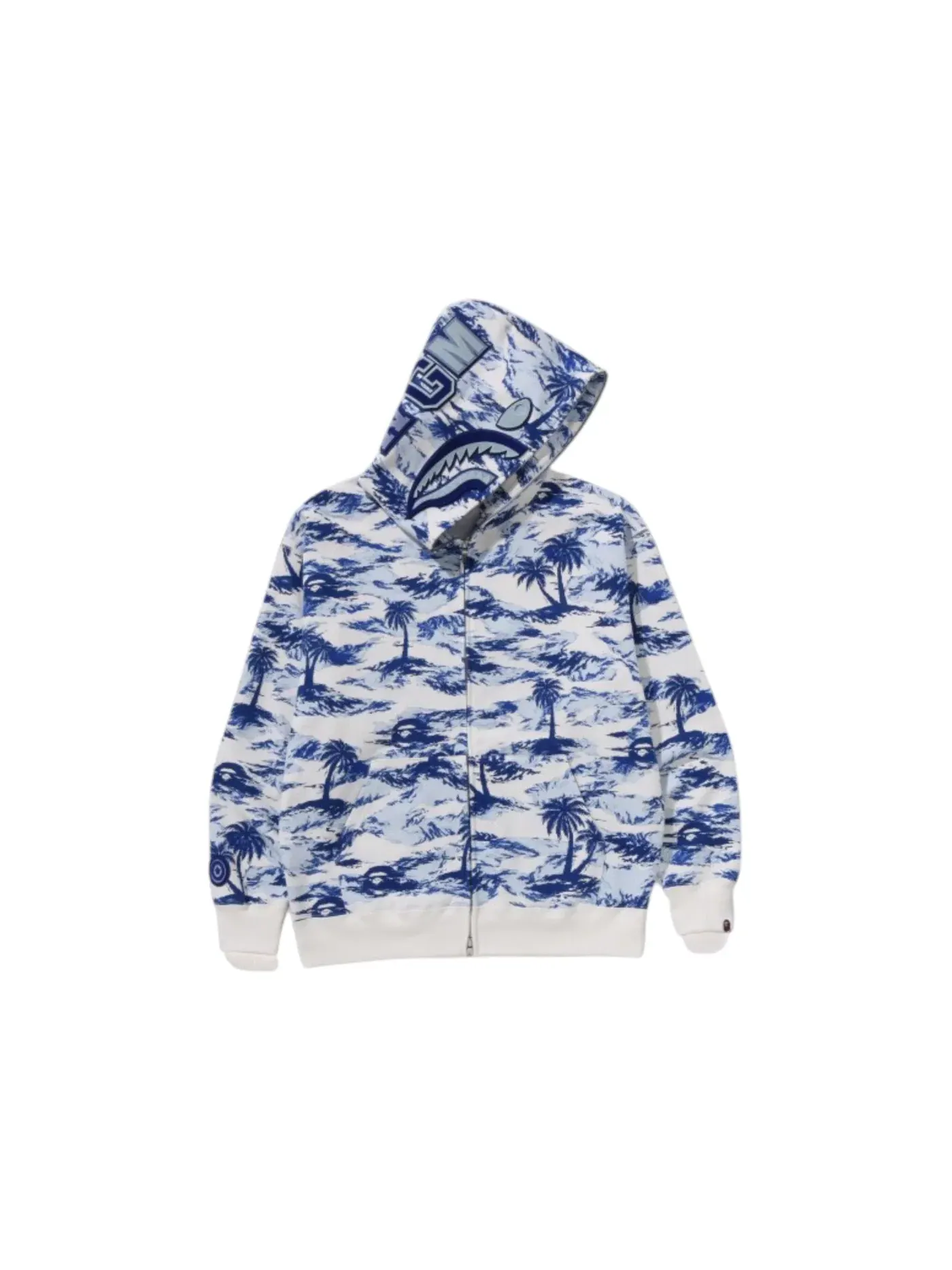 Мужская худи свободного кроя с принтом BAPE Palm Tree Camo Shark Full Zip Hoodie BAPE — изображение 1 из 1, синий