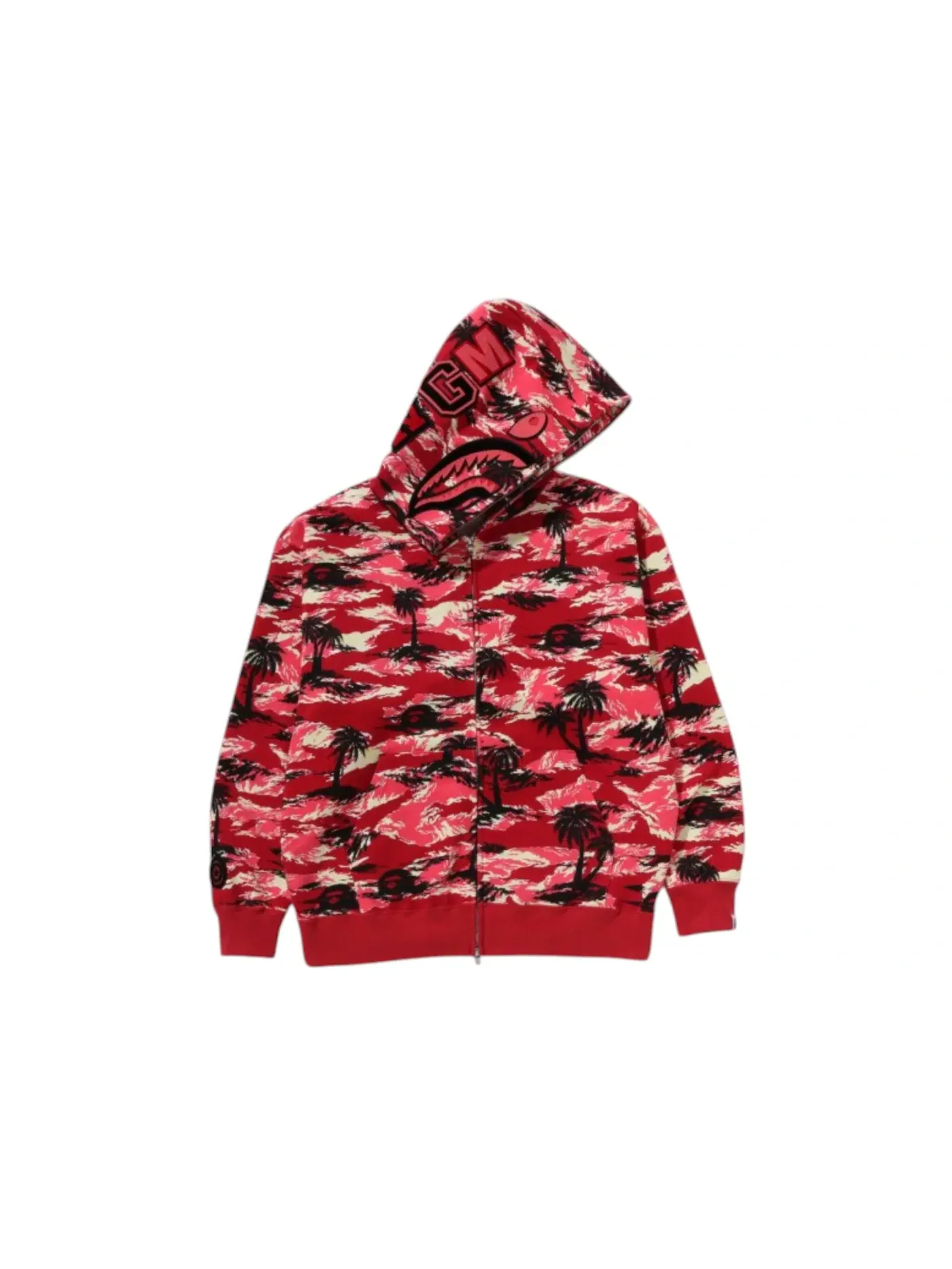 Мужская худи с принтом BAPE Palm Tree Camo Relaxed Fit Shark Full Zip Hoodie Red — изображение 1 из 1, красный