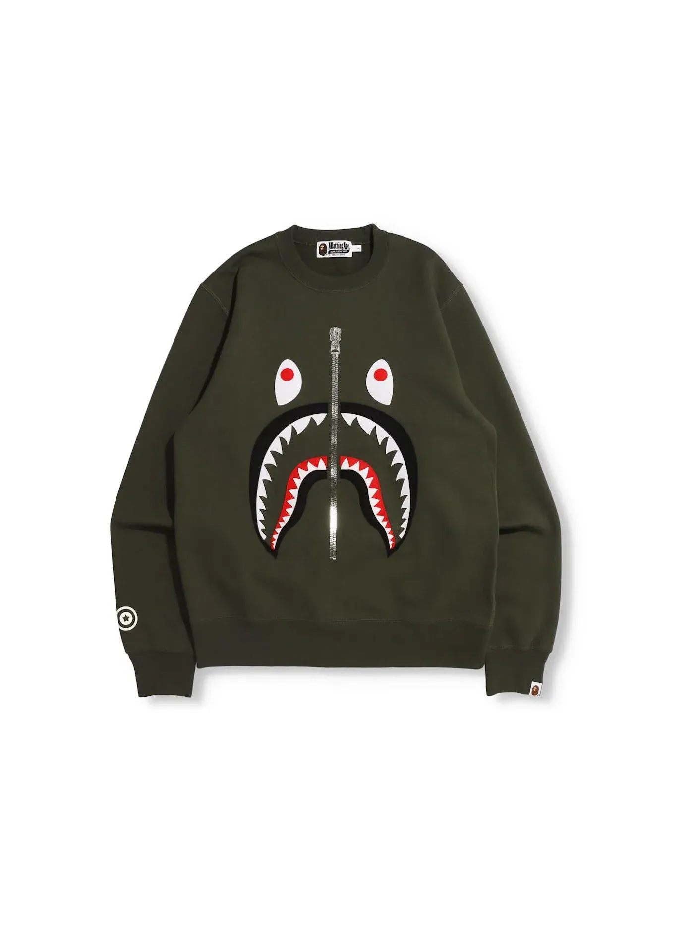 Мужской свитшот с принтом Patched Shark BAPE, Olivedrab — изображение 1 из 1
