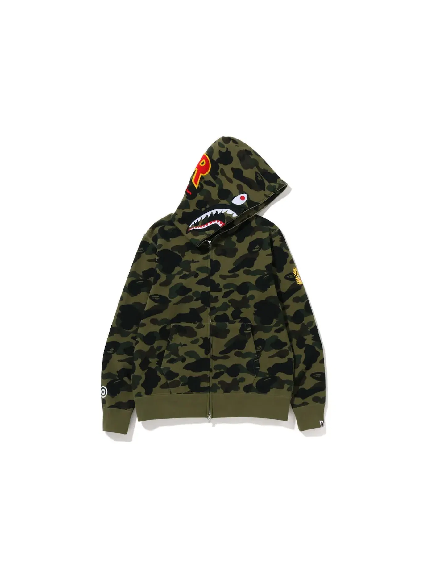 Мужская худи с принтом BAPE PONR 1st Camo Shark Full Zip Hoodie BAPE — изображение 1 из 3, зеленый