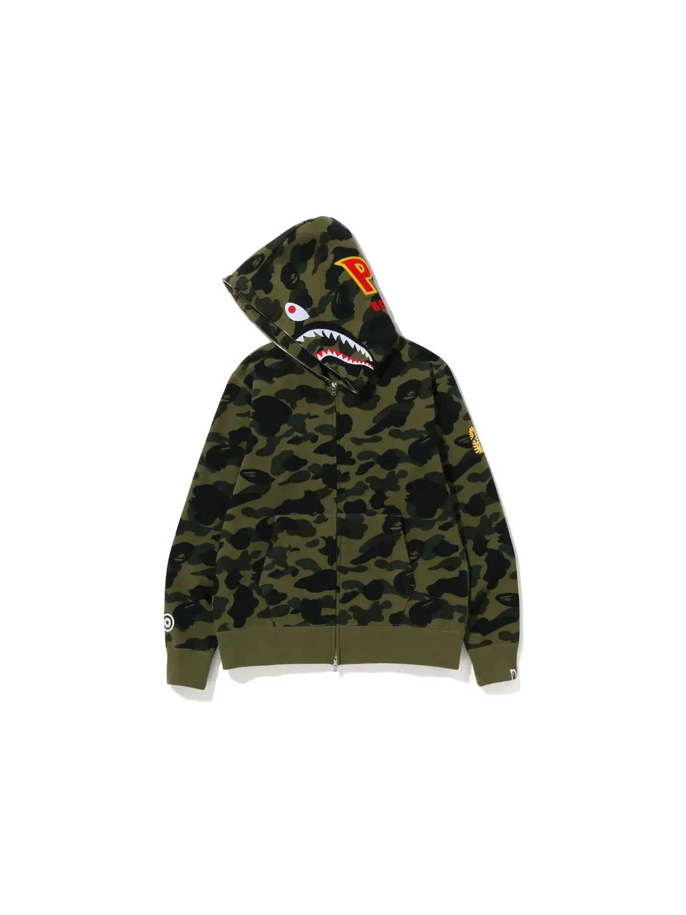 Мужская худи с принтом BAPE PONR 1st Camo Shark Full Zip Hoodie BAPE — изображение 2 из 3, зеленый