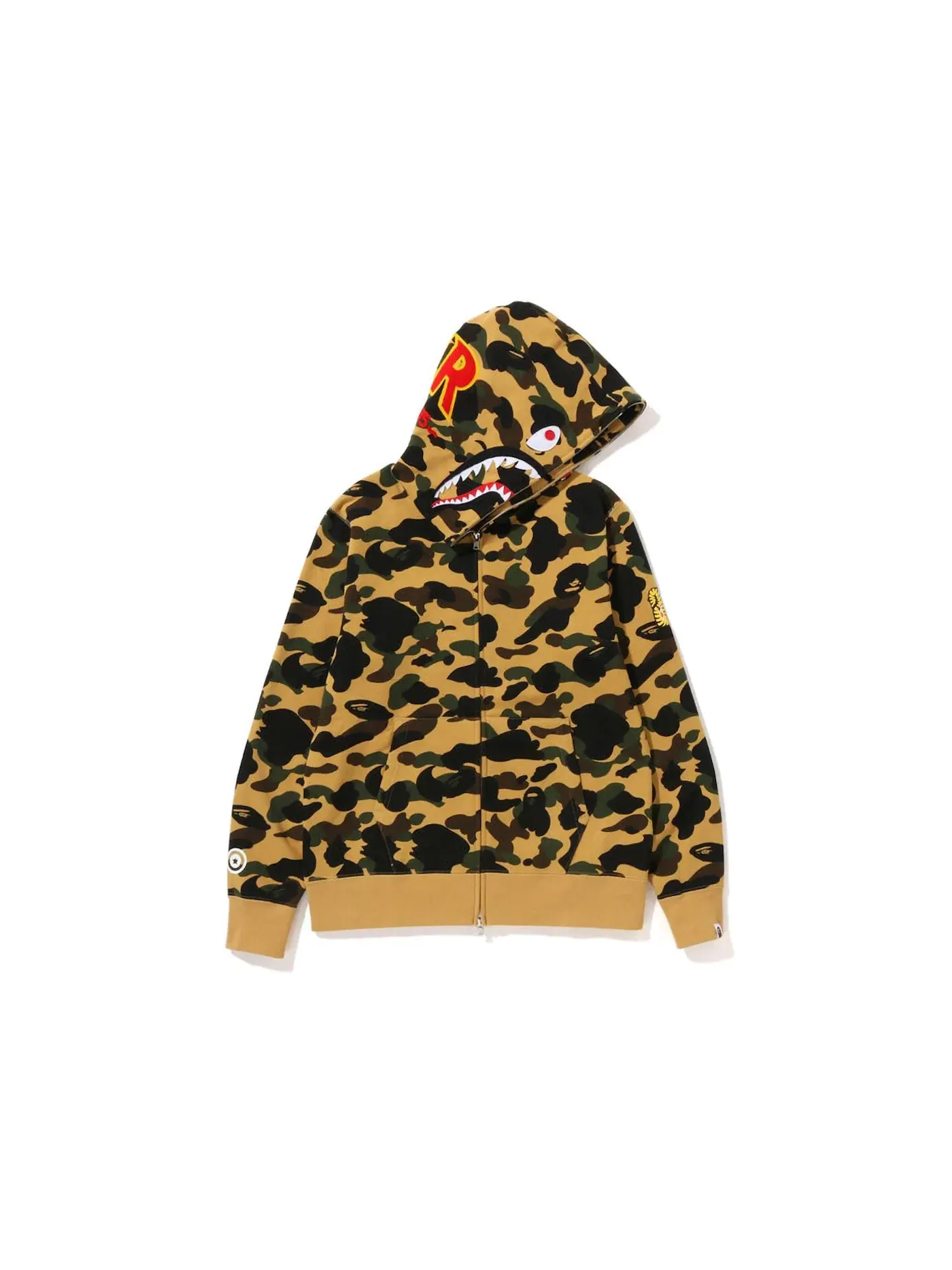 Мужской худи с камуфляжным принтом BAPE PONR 1st Camo Shark Full Zip — изображение 1 из 3, желтый