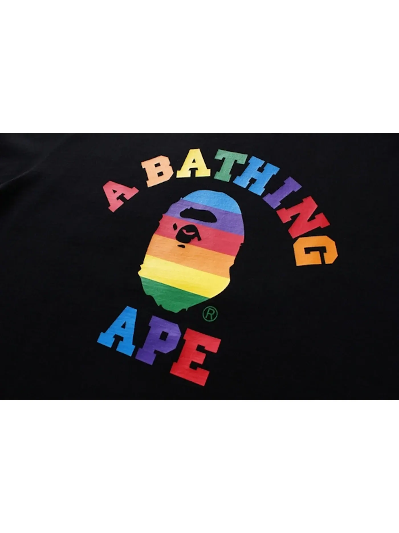 Мужская футболка с принтом BAPE Rainbow College Trim Tee — изображение 2 из 2, черный