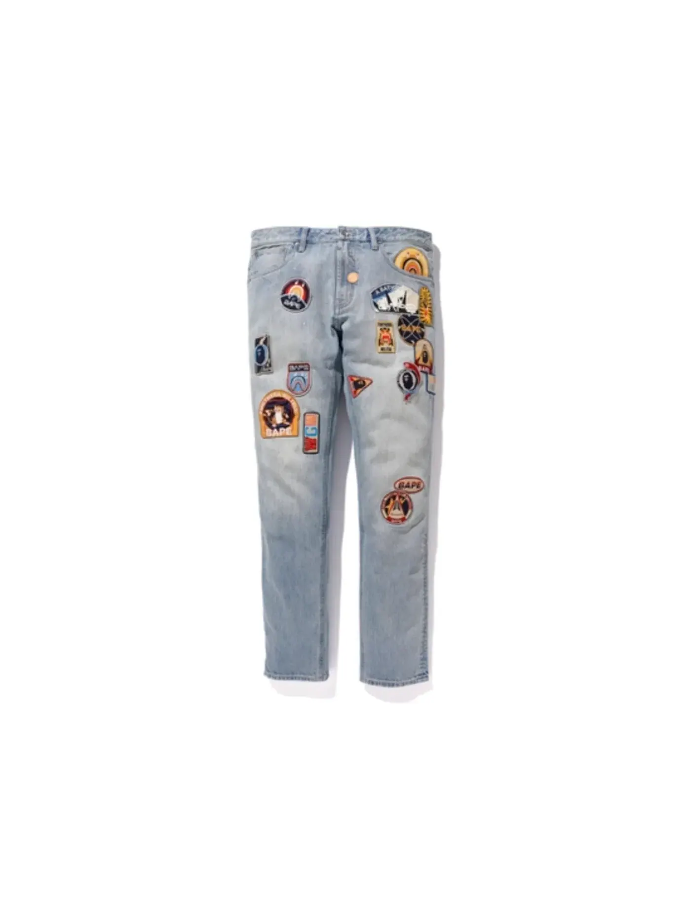Мужские джинсы Regular Fit Crazy Patch BAPE — изображение 1 из 1, светлый синий