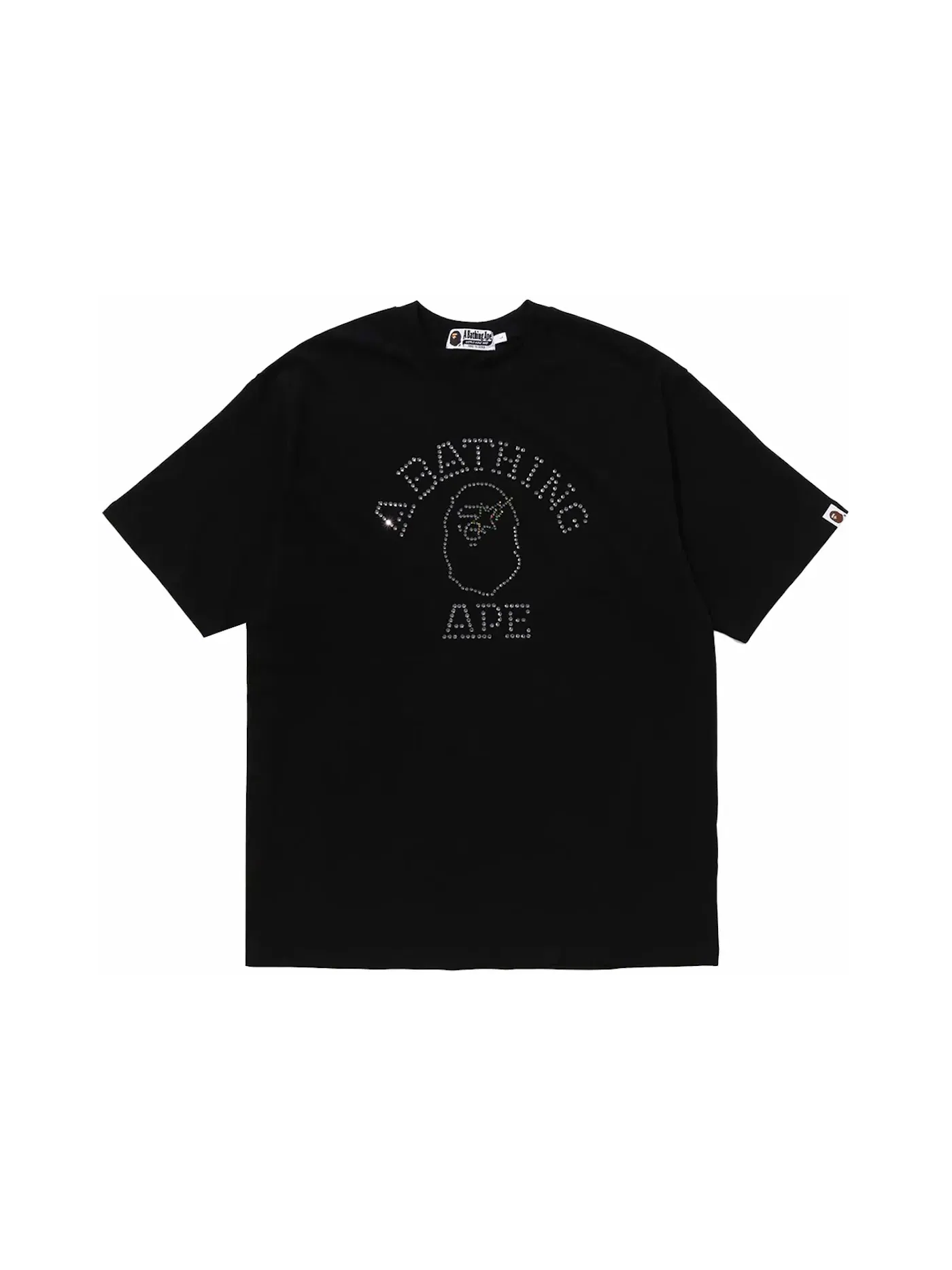 Мужская футболка с принтом BAPE Rhinestone College Relaxed Fit Tee — изображение 1 из 1, черный