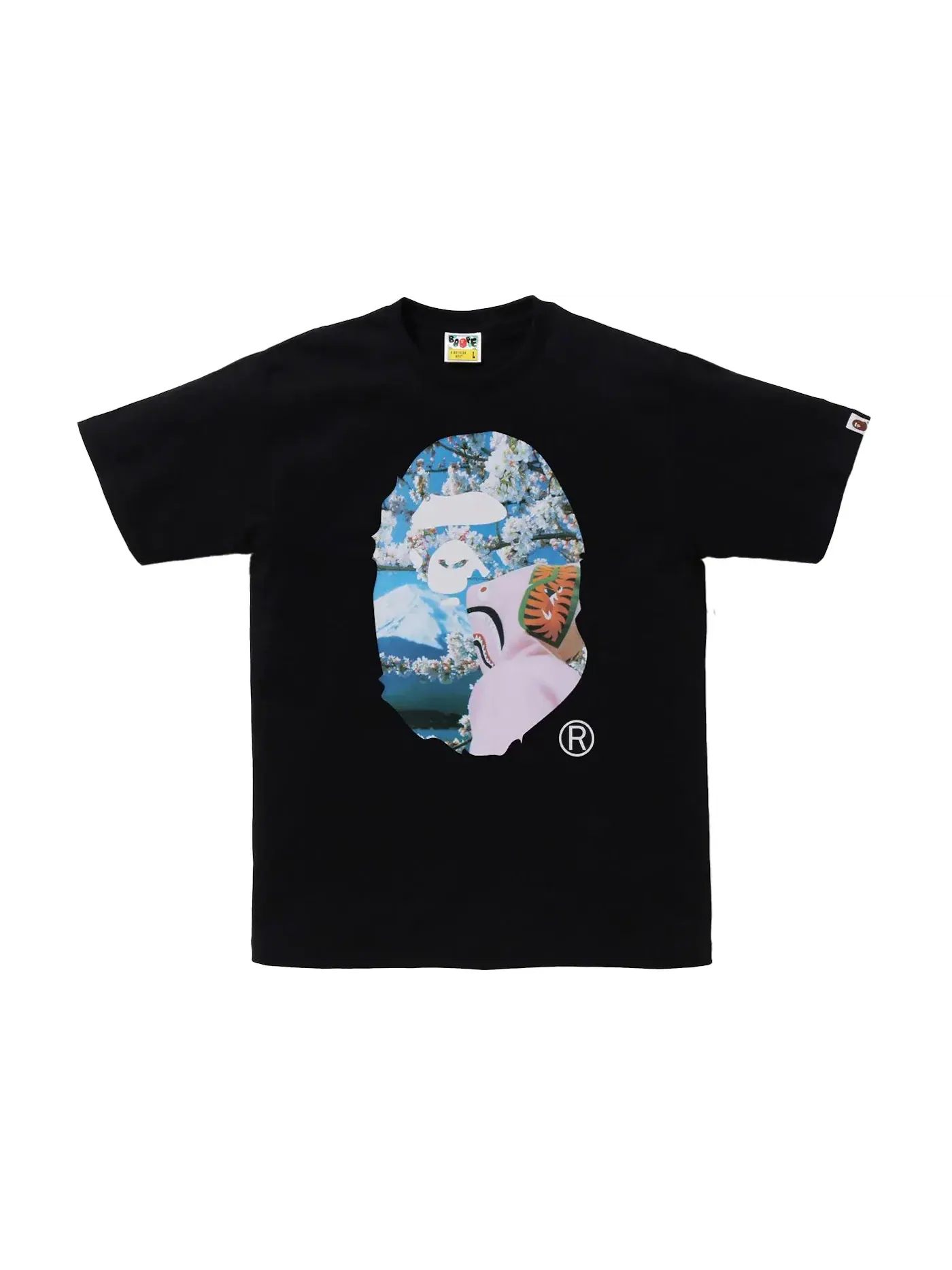 Мужская футболка с принтом BAPE Sakura Ape Head Photo I Tee — изображение 1 из 1, черный