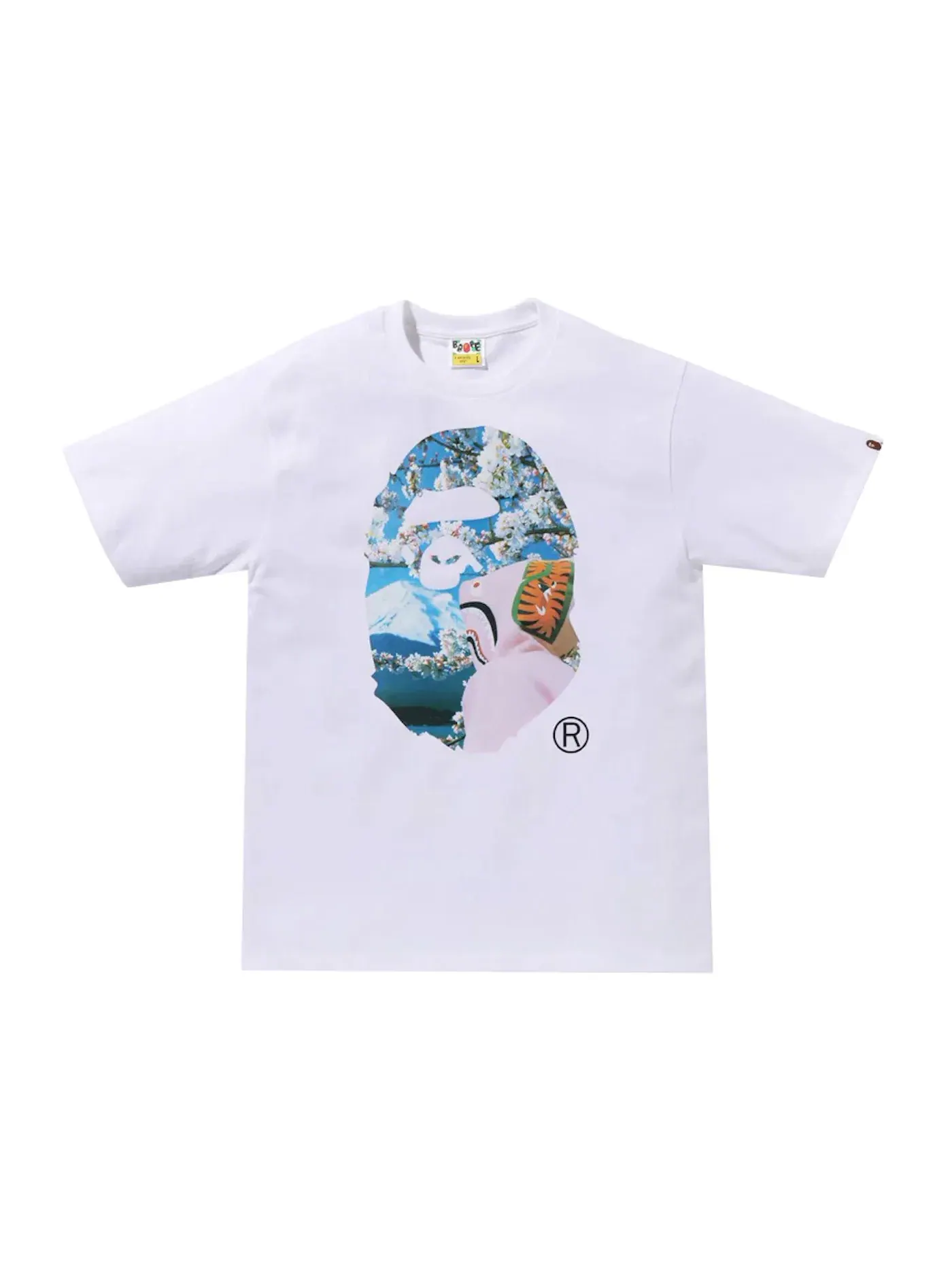 Мужская футболка с принтом BAPE Sakura Ape Head Photo I Tee — изображение 1 из 1, белый