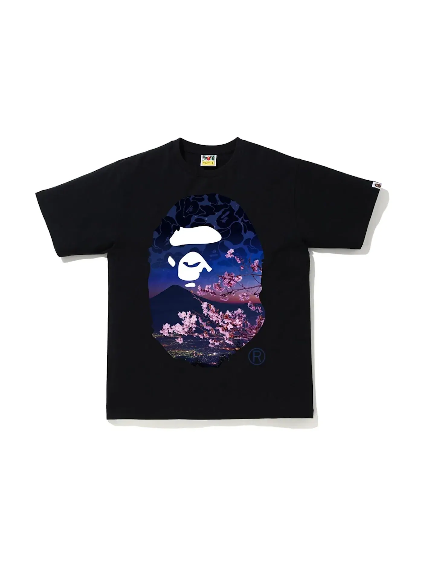 Мужская футболка с принтом Sakura Photo Ape Head BAPE — изображение 1 из 2, черный