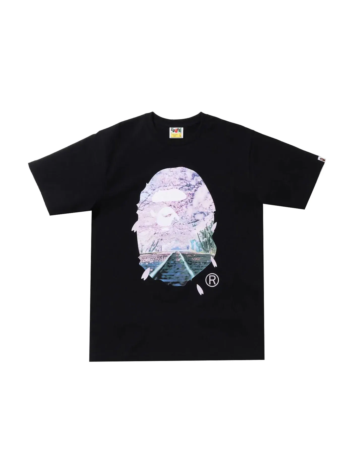 Мужская футболка с принтом BAPE Sakura Photo Ape Head Tee (SS22) BAPE — изображение 1 из 3, черный
