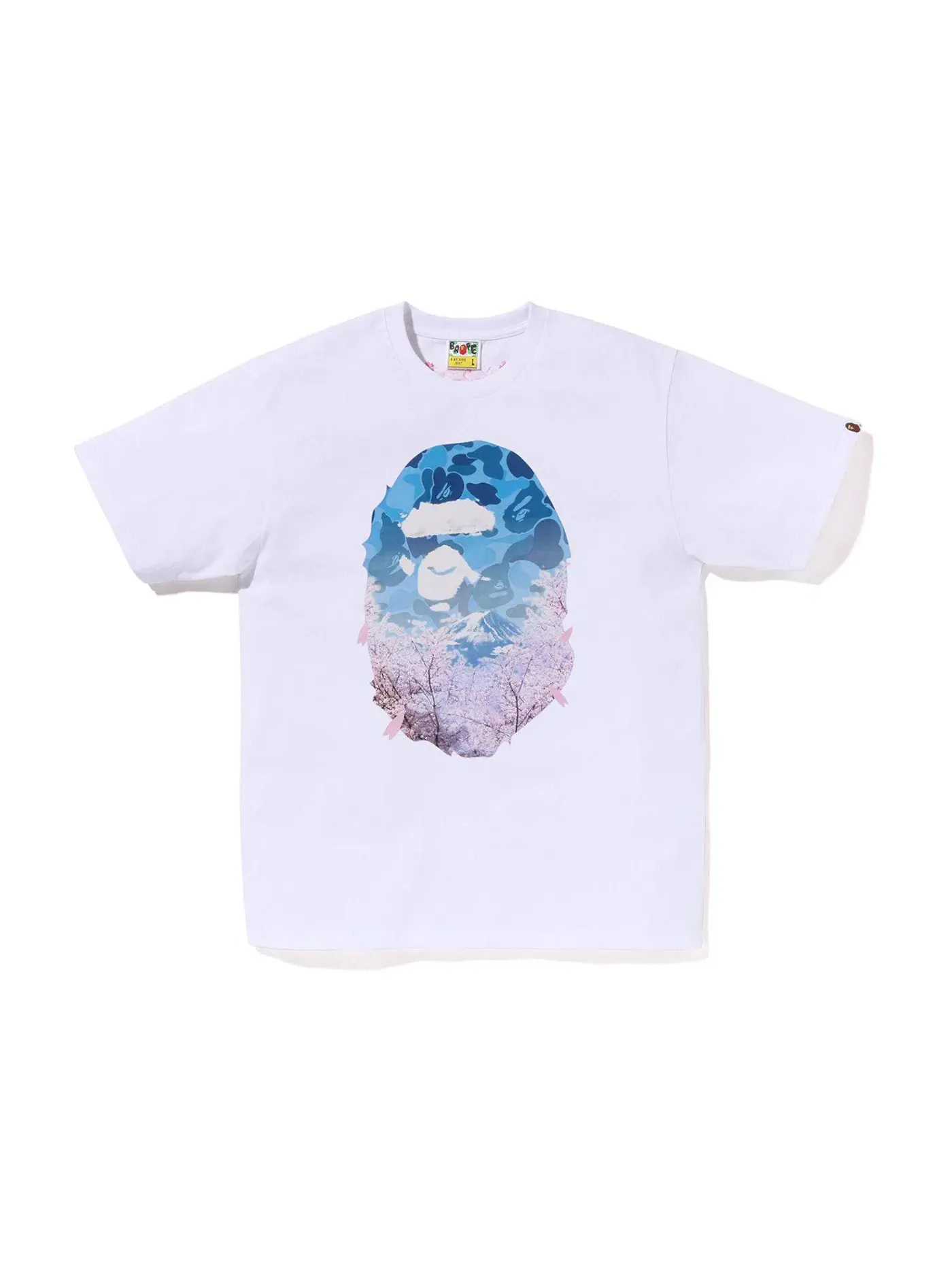 Мужская футболка с принтом BAPE Sakura Photo Ape Head Tee (SS23) — изображение 1 из 2, белый