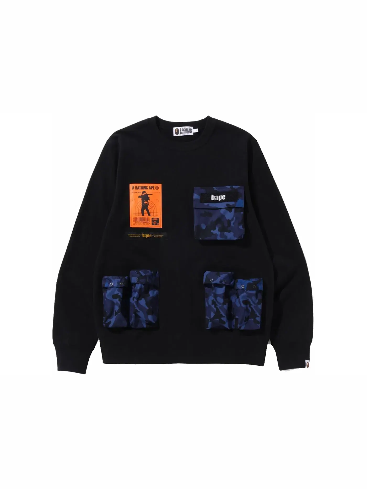 Мужской свитшот с принтом Crewneck BAPE — изображение 1 из 2, черный