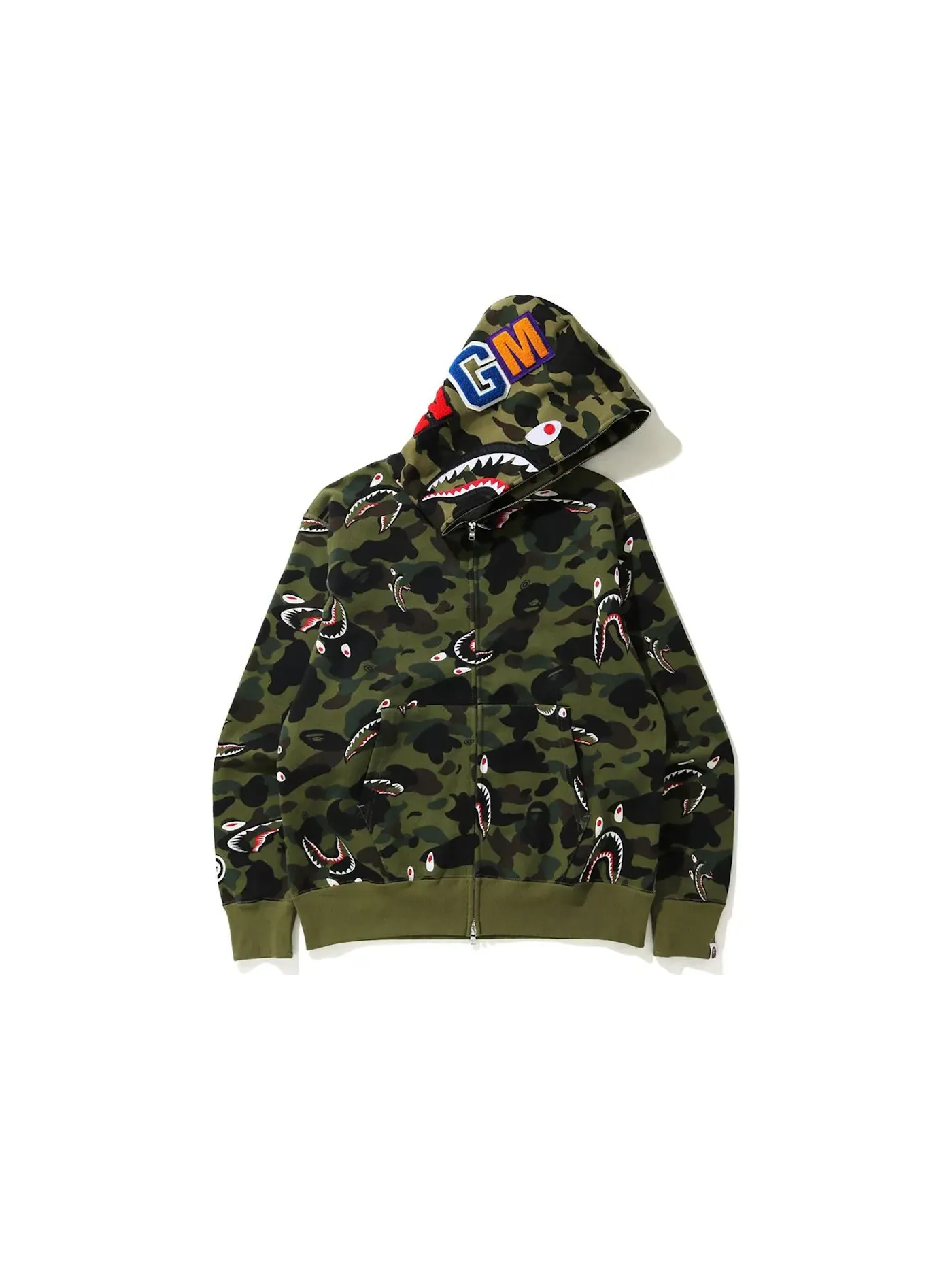 Мужская худи свободного кроя с камуфляжным принтом Shark 1st Camo BAPE — изображение 1 из 3, зеленый