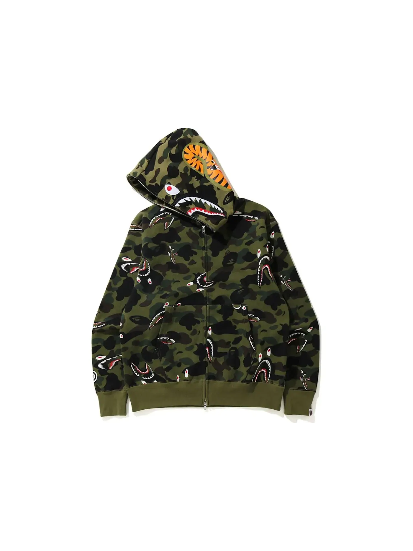 Мужская худи свободного кроя с камуфляжным принтом Shark 1st Camo BAPE — изображение 2 из 3, зеленый