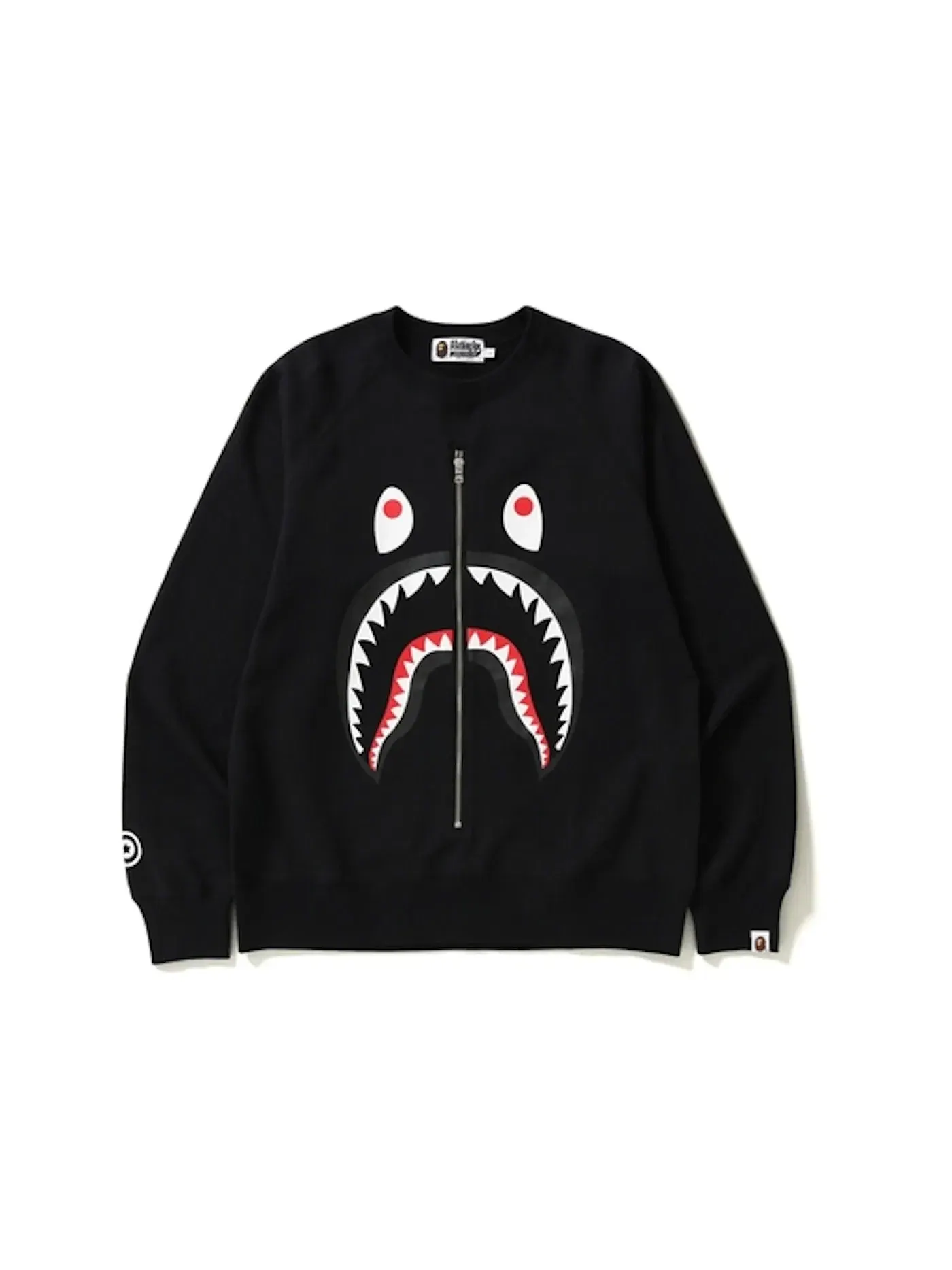 Мужской свитшот с металлической молнией BAPE Shark Crewneck — изображение 1 из 2, черный
