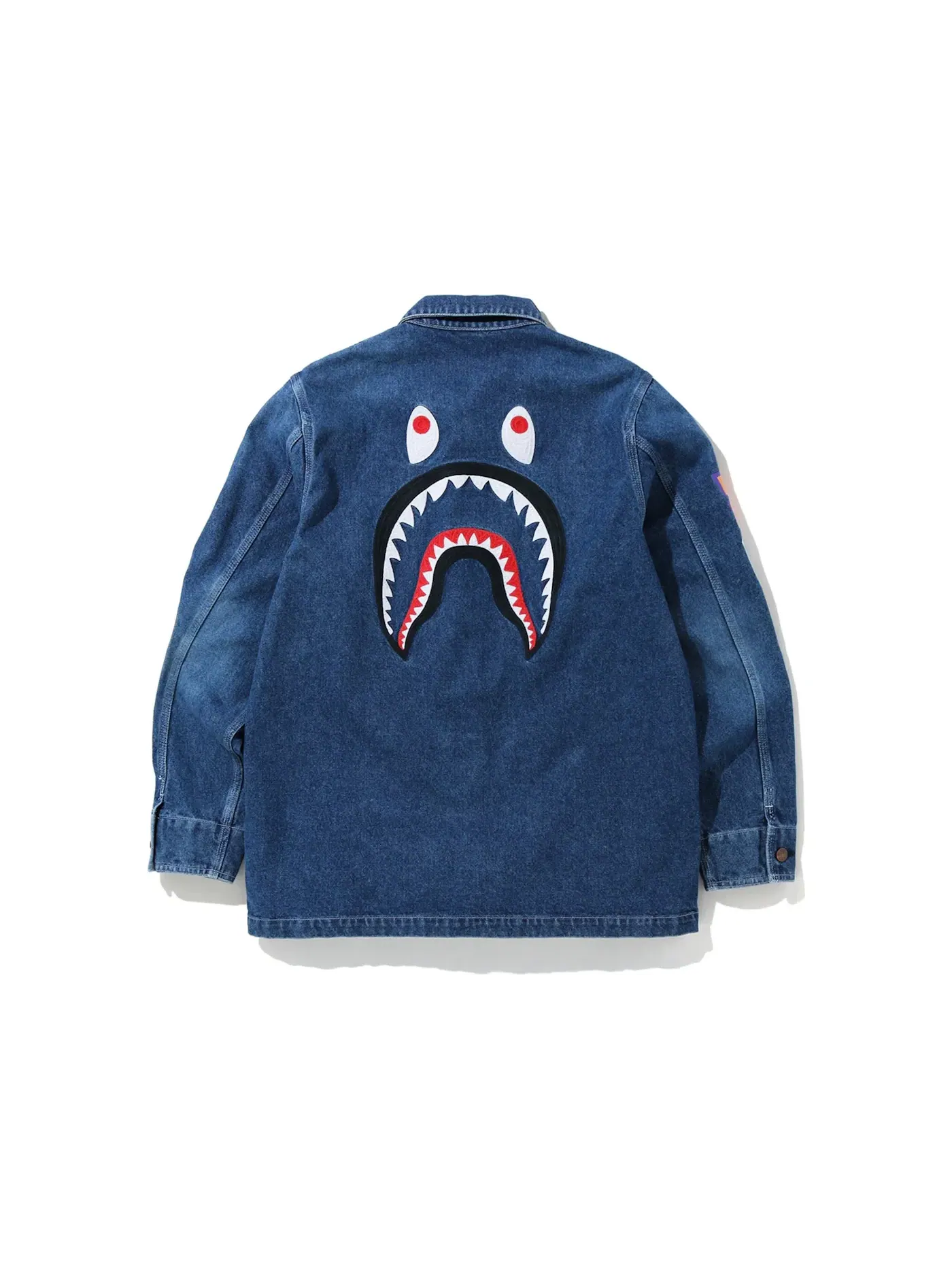 Мужская джинсовая куртка-комбинезон с принтом Shark BAPE — изображение 2 из 3, синий