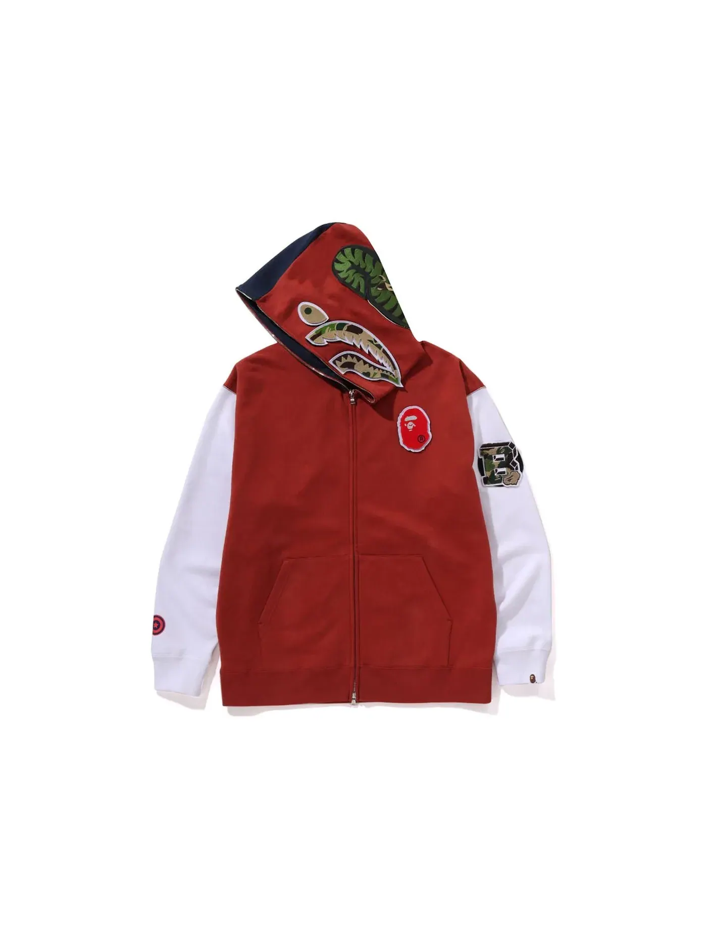Мужская худи с полной застежкой-молнией BAPE Shark Full Zip France — изображение 1 из 2, бордовый