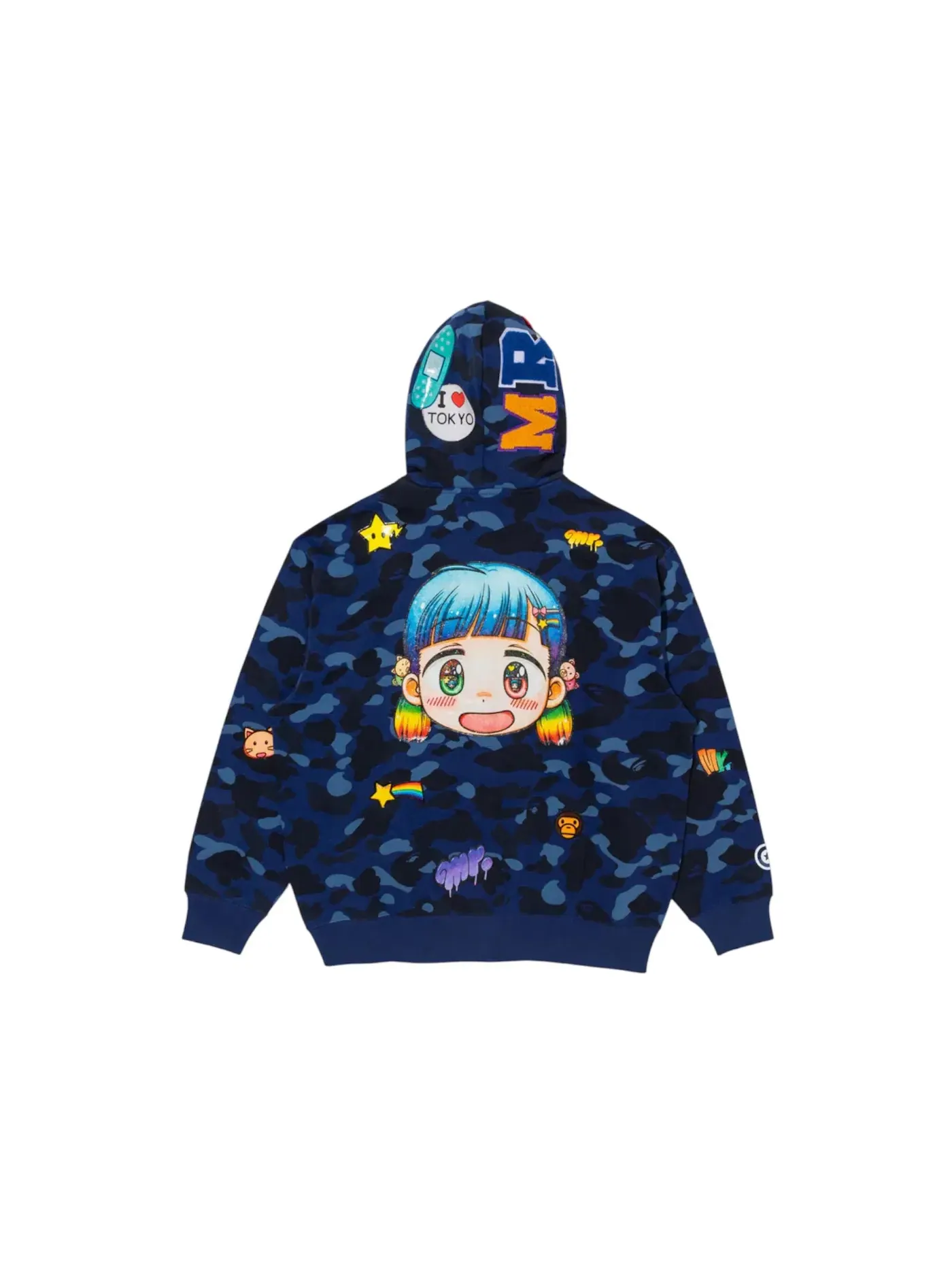 Унисекс худи с принтом BAPE Shark Full Zip Hoodie Blue Multi BAPE — изображение 2 из 2, синий/мульти