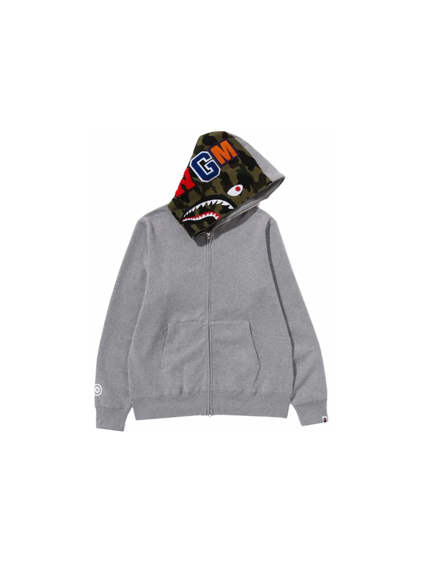 Мужская худи с полной застежкой-молнией Shark BAPE — изображение 2 из 3, серый