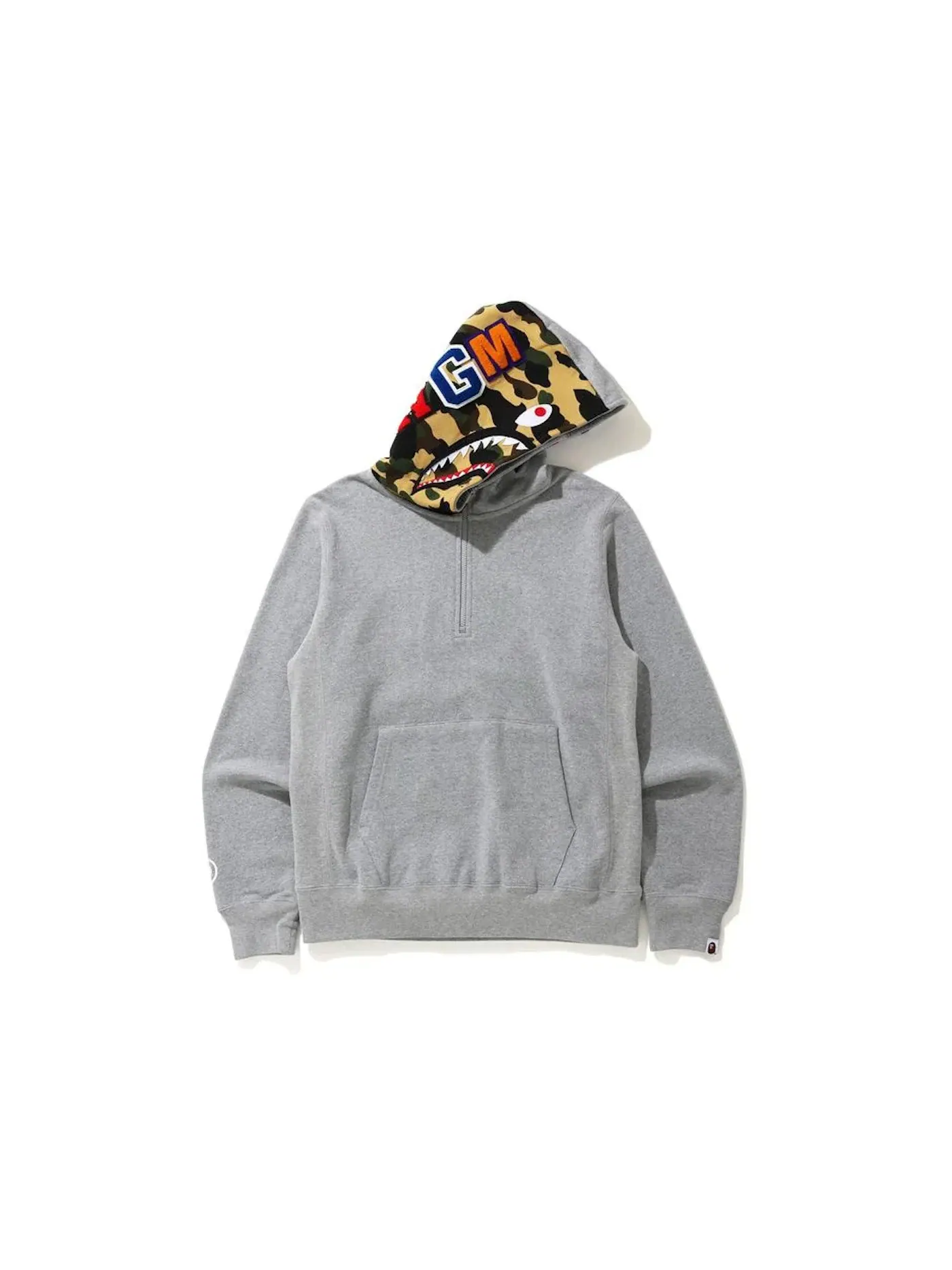 Мужской худи с молнией на половину длины с принтом Shark BAPE — изображение 1 из 3, серый