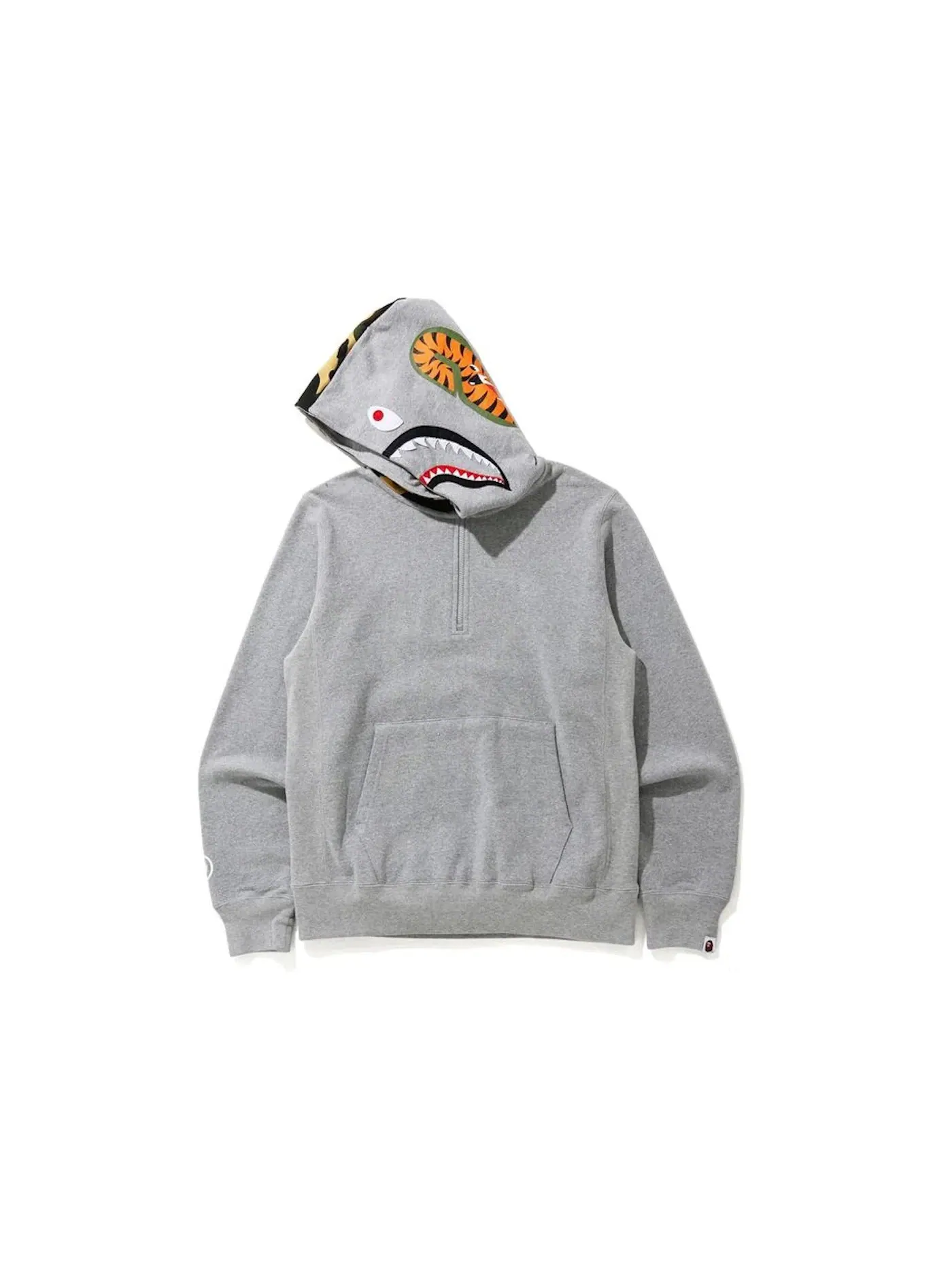 Мужской худи с молнией на половину длины с принтом Shark BAPE — изображение 2 из 3, серый