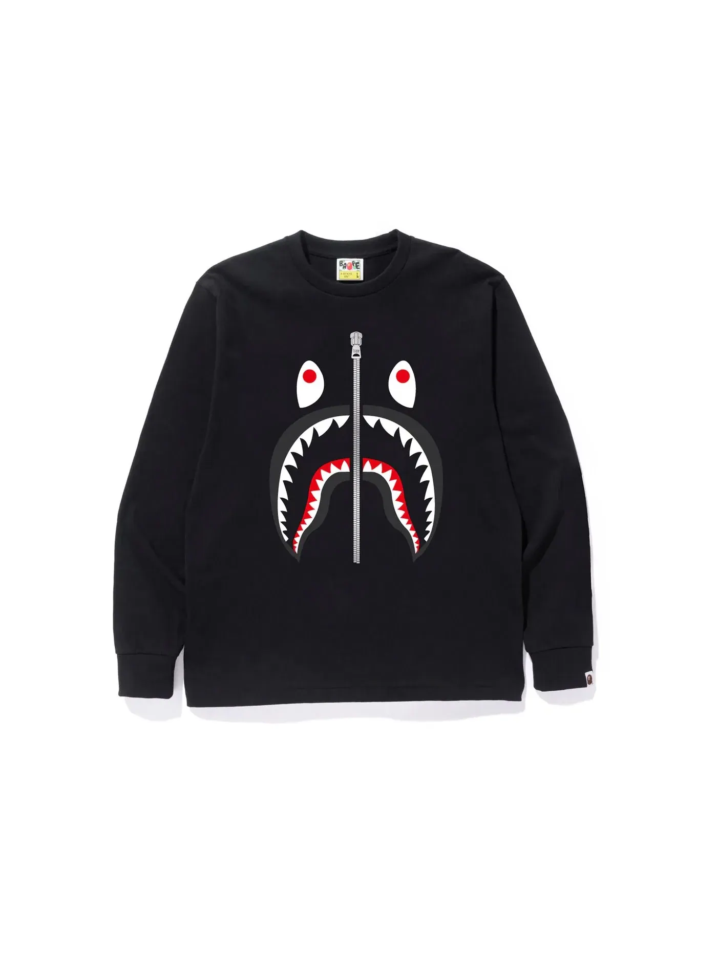Мужская футболка с длинным рукавом с принтом акулы BAPE Tee — изображение 1 из 1, черный