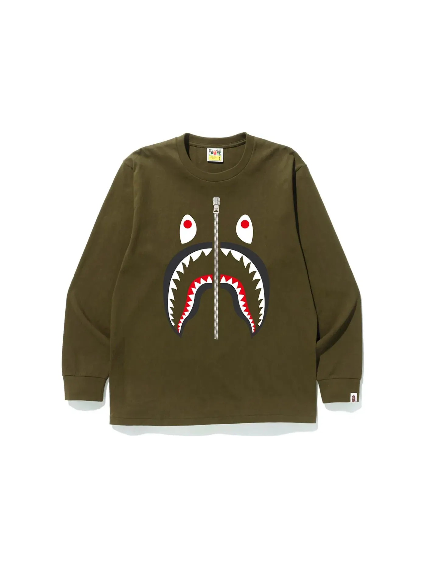 Мужская футболка с длинным рукавом Shark BAPE — изображение 1 из 1, оливковый